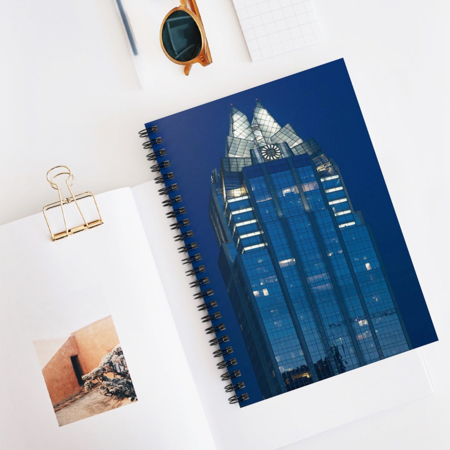 The upper reaches of Frost Bank Tower, a prominent Austin, Texas, skyscraper Spiral Bound Ruled Notebook with Printed Cover