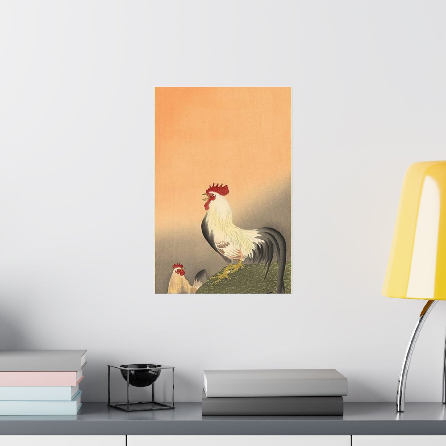 Koson - rooster-and-hen-at-sunrise, Ohara Koson High Quality Matte Wall Art Poster for Home, Office, Classroom