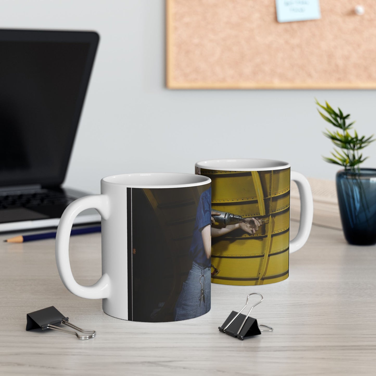 Operating a hand drill at Vultee-Nashville, woman is working on a "Vengeance" dive bomber, Tennessee Beautiful Novelty Ceramic Coffee Mug 11oz