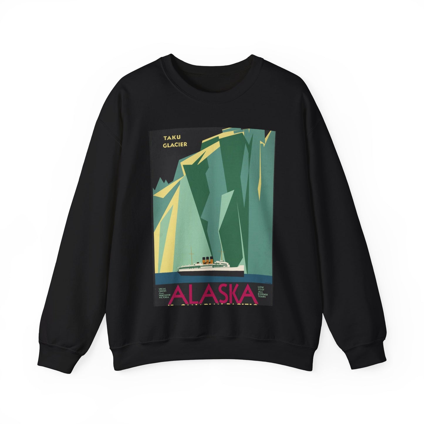 Alaska. Vintage Travel Poster., Art Deco Poster Black Heavy Blend Adult Crew Neck SweatShirt