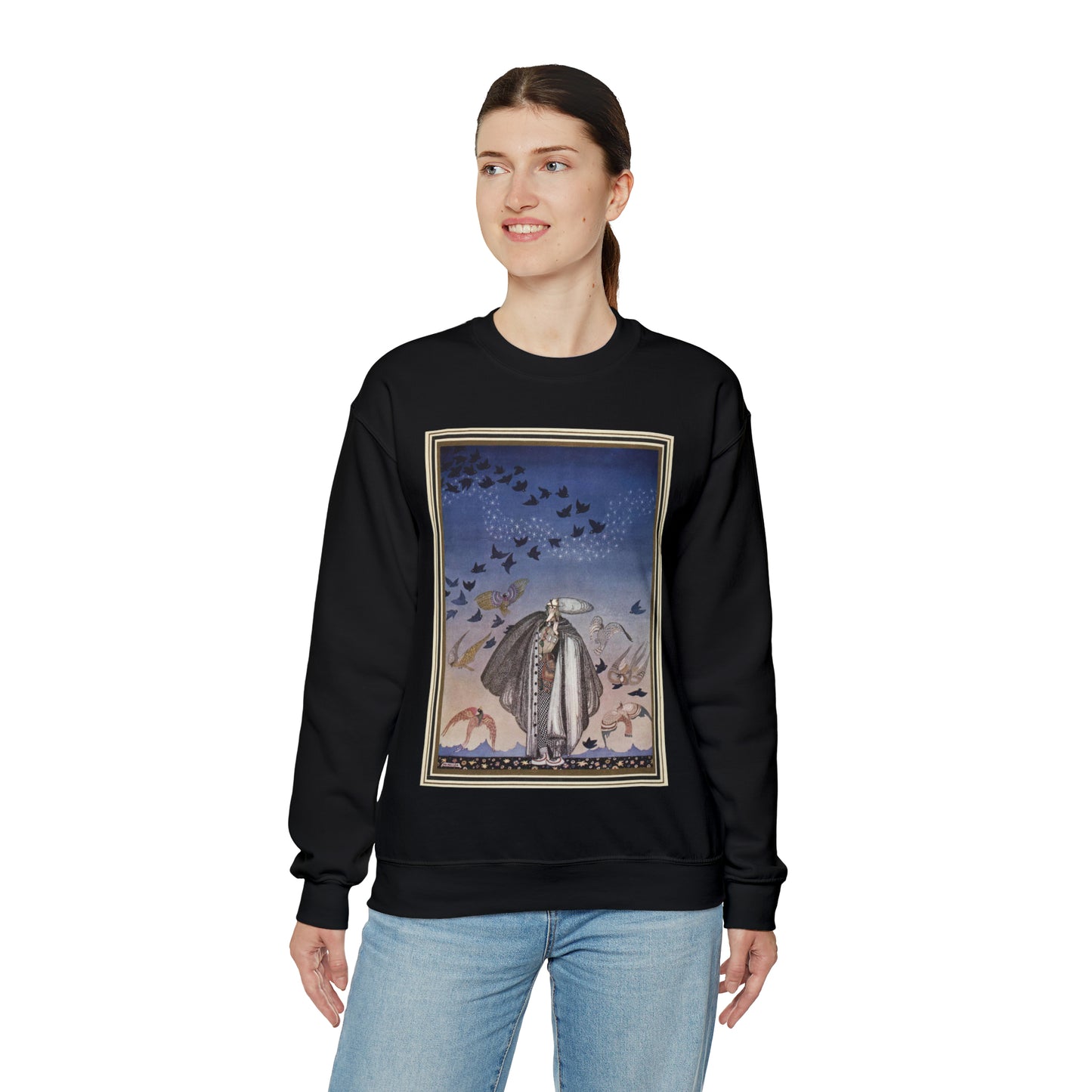 ‘No sooner had he whistled than he heard a whizzing and a whirring from all quarters, and such a large flock of birds swept down that they blackened all the field in which they settled’ (6278219321) Black Heavy Blend Adult Crew Neck SweatShirt