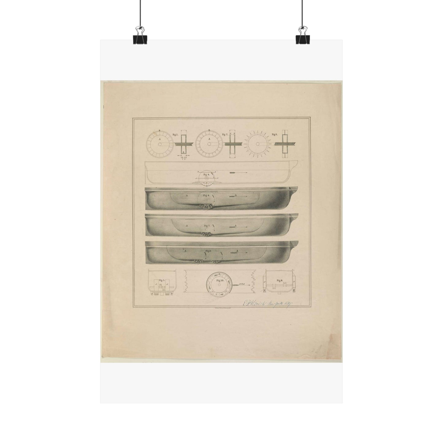 Patent Drawing of Engine - [Design drawings for paddle wheel steamer] / lith. by N. Currier, 2 Spruce St. N.Y. Public domain  image High Quality Matte Wall Art Poster for Home, Office, Classroom