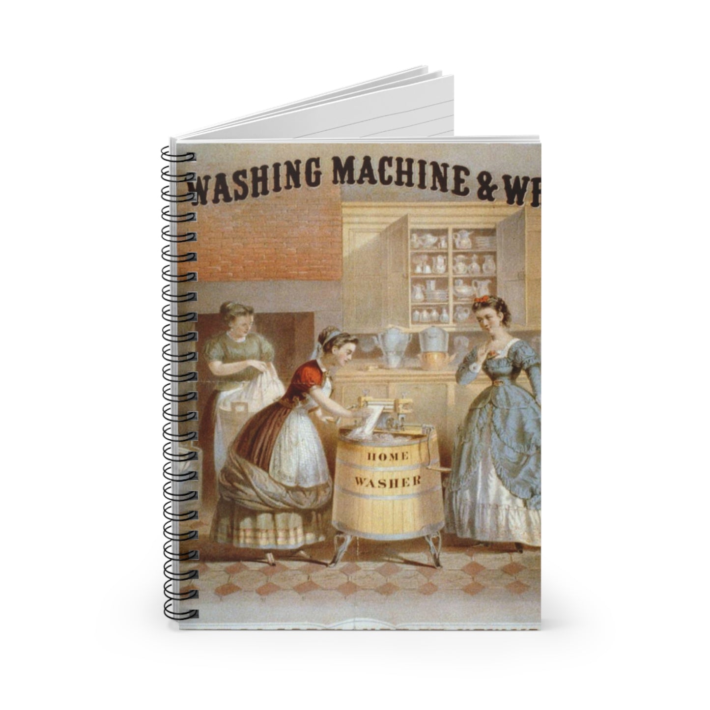 Home washing machine & wringer - A painting of a woman washing a child in a kitchen Spiral Bound Ruled Notebook with Printed Cover