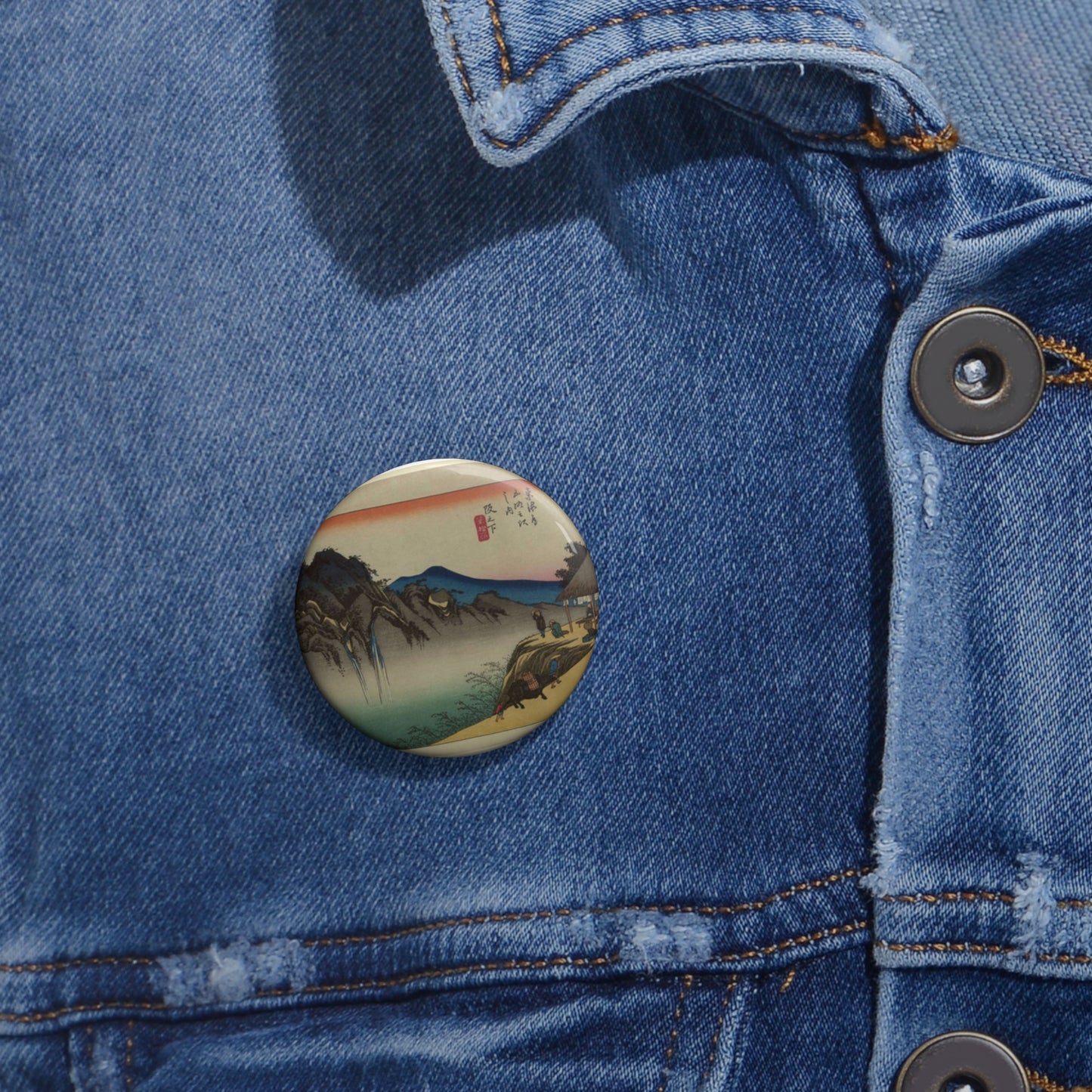 Utagawa Hiroshige - Sakanoshita, Andō Hiroshige - Ukiyo e print Pin Buttons with Crisp Design