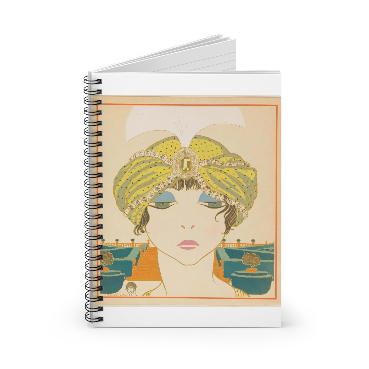 Book Illustration, Les choses de Paul Poiret vues par Georges Lepape (Items by Paul Poiret as seen by George Lepape), Woman in a Turban, plate 6, 1911 (CH 68775933) Spiral Bound Ruled Notebook with Printed Cover