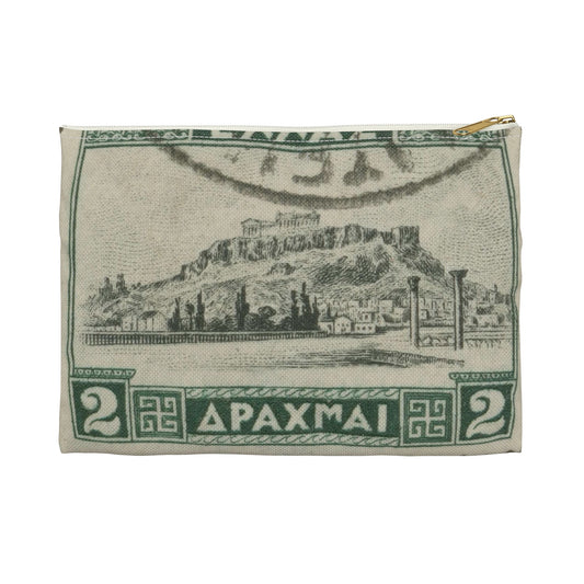 Frimärke ur Gösta Bodmans filatelistiska motivsamling, påbörjad 1950.Frimärke från Grekland, 1927. Motiv av Akropolis. Large Organizer Pouch with Black Zipper