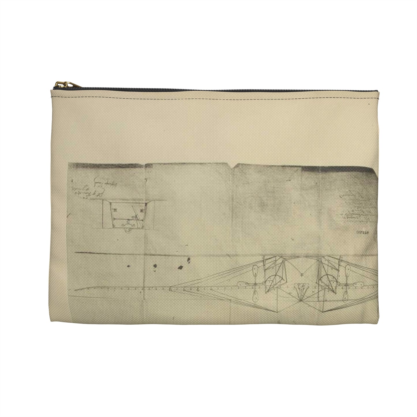 Patent drawing - Planche I et II du brevet n° 111.574 pris en France le 16 février 1876, par Penaud et Gauchot, pour «Un aéro-plane ou appareil aérien volant». Public domain  image Large Organizer Pouch with Black Zipper