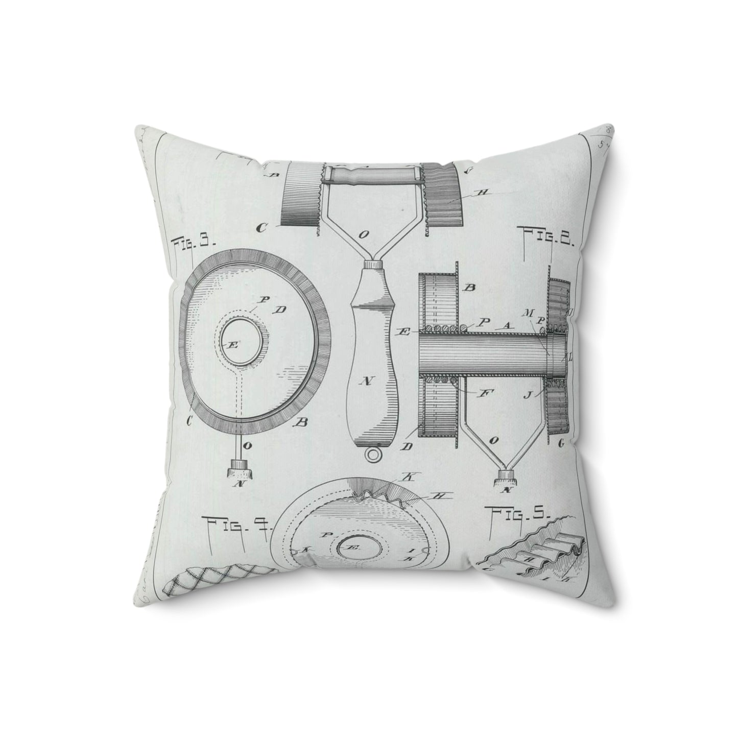 Patent Drawing of Engine - for G. W. Baier's Cake or Doughnut Cutter Public domain  image Decorative Accent Square Pillow