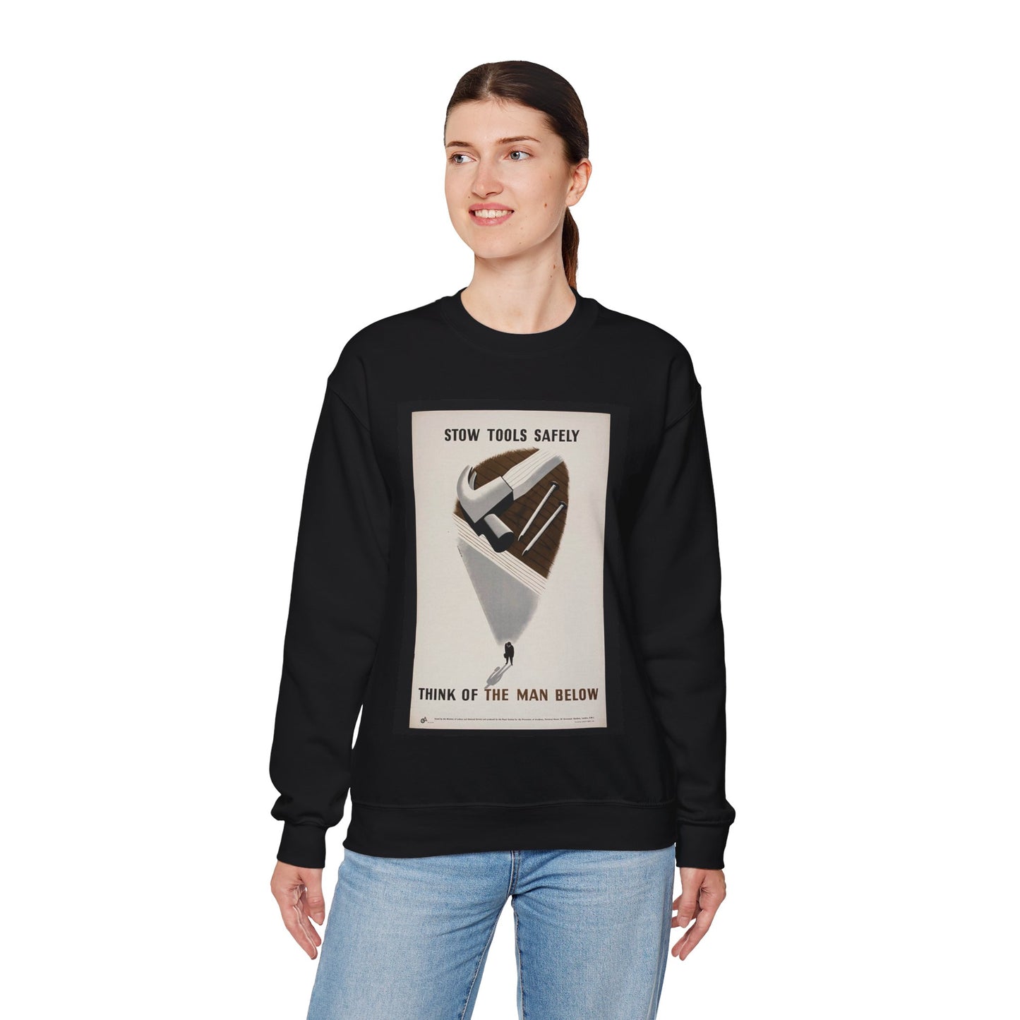 Stow Tools Safely Tom Eckersley Black Heavy Blend Adult Crew Neck SweatShirt