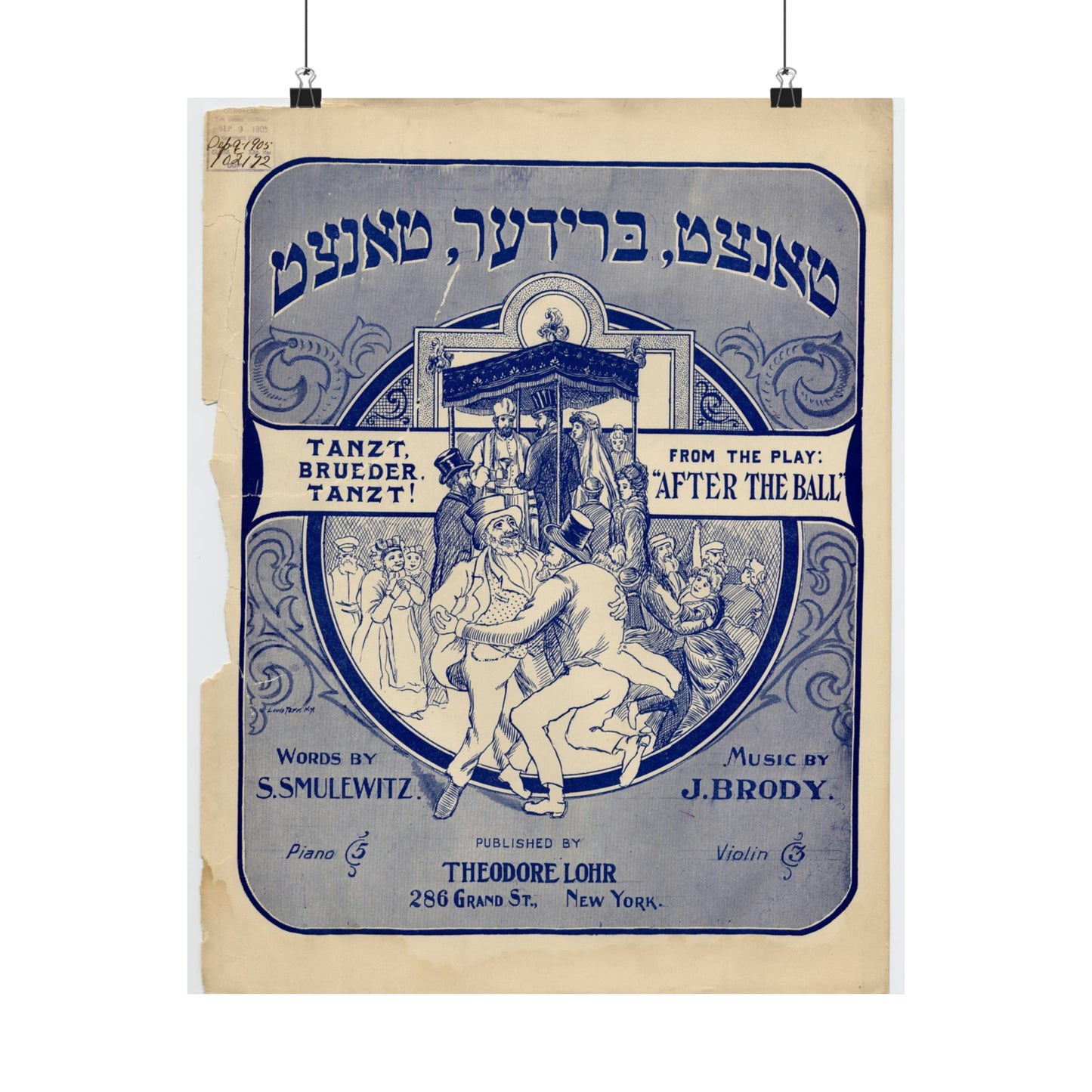 Tanzt brueder, tanzt!, Yiddish-American song High Quality Matte Wall Art Poster for Home, Office, Classroom