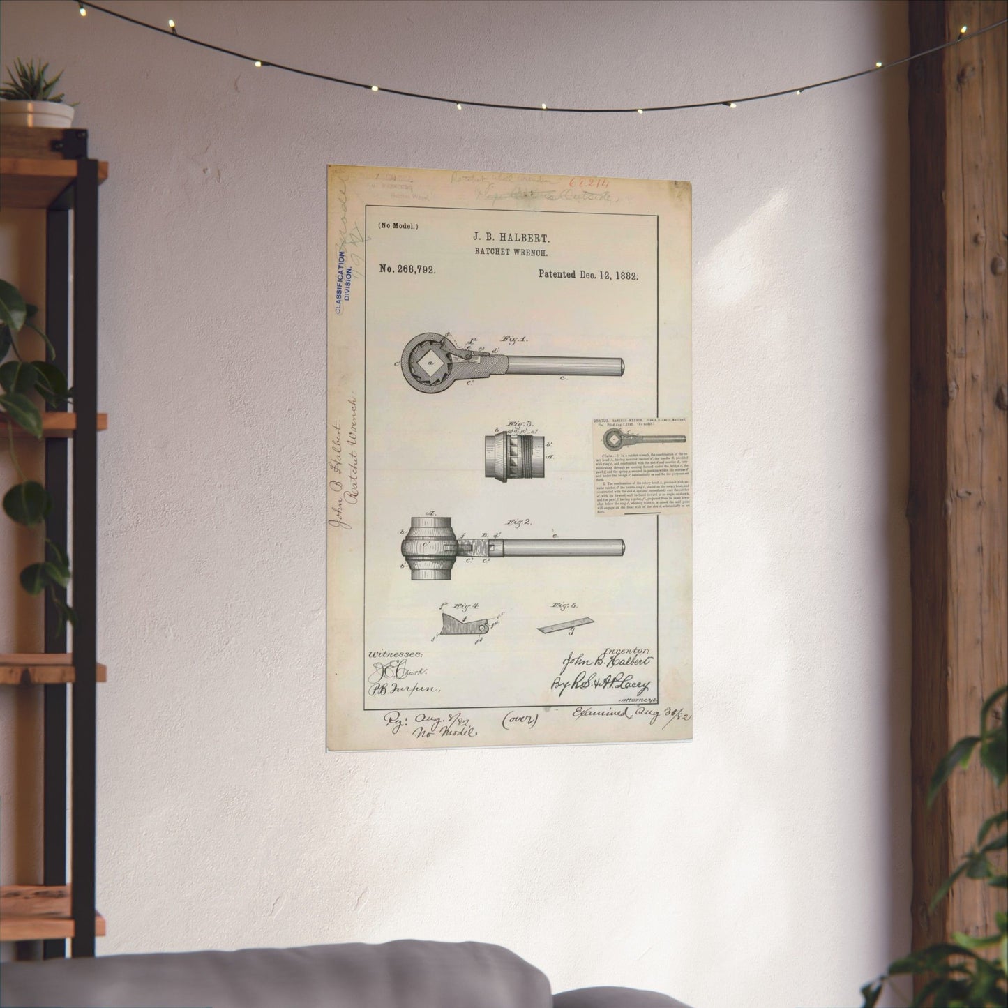 Patent Drawing of Engine - for J. B. Halbert's Ratchet Wrench Public domain  image High Quality Matte Wall Art Poster for Home, Office, Classroom