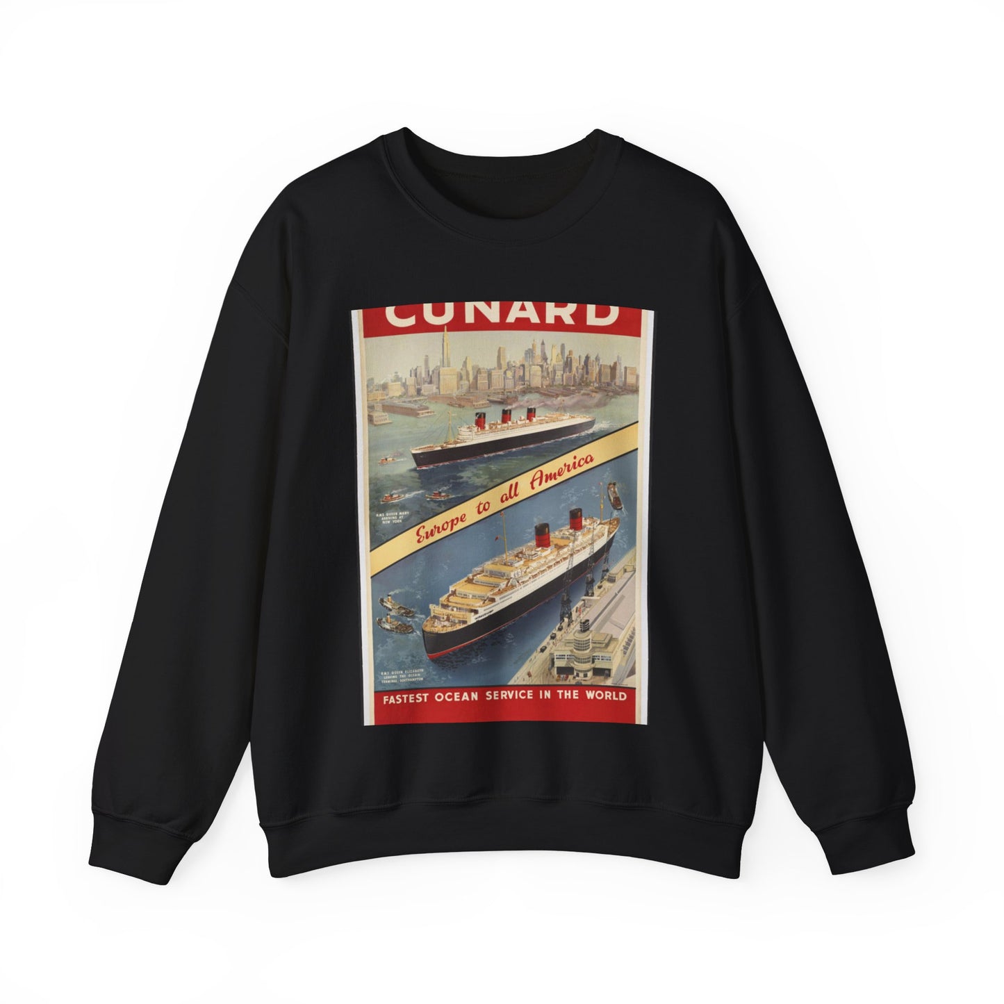 Cunard Line. Vintage Travel Posters, 1920s-1930s Black Heavy Blend Adult Crew Neck SweatShirt