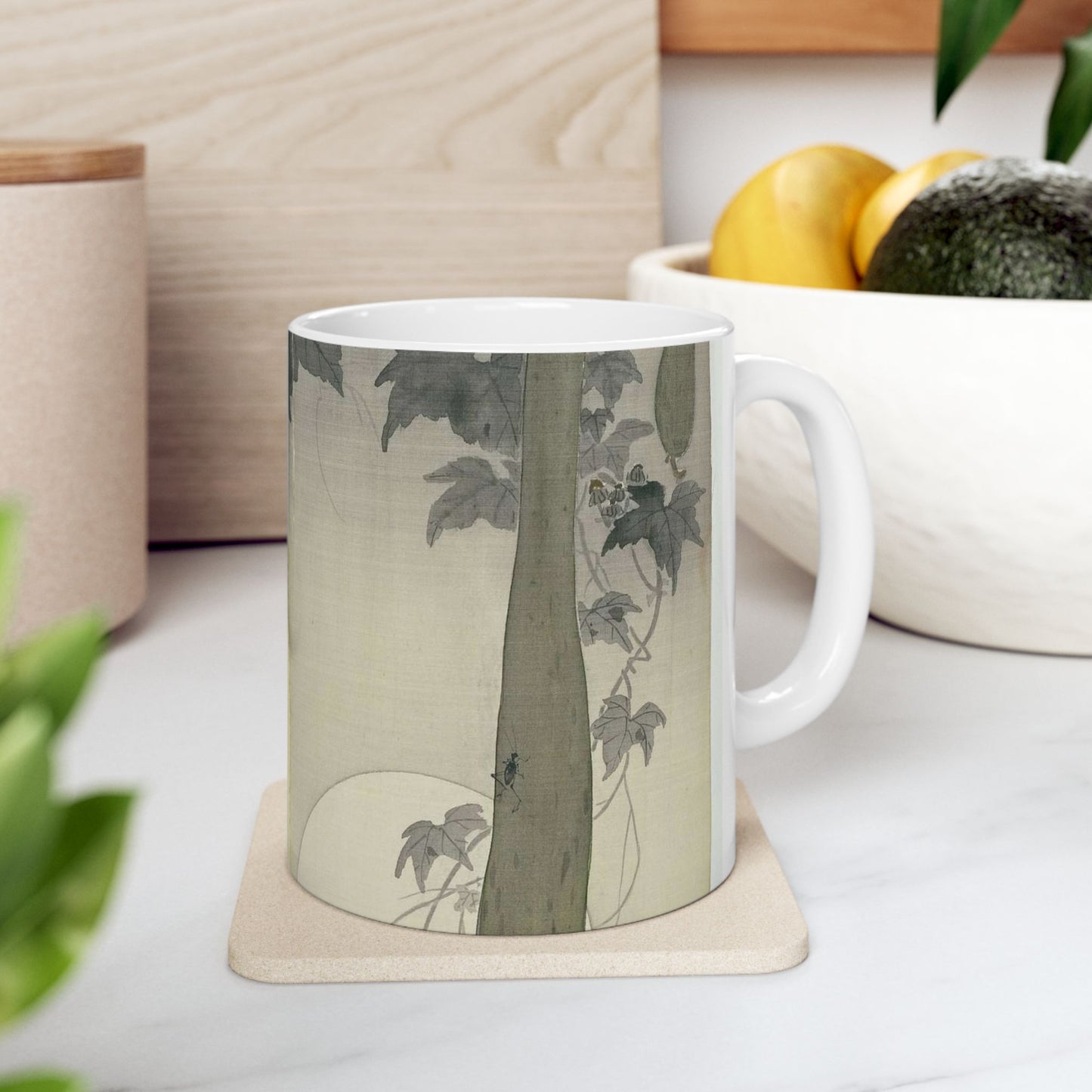 Wilde komkommer met volle maan, Ohara Koson Beautiful Novelty Ceramic Coffee Mug 11oz