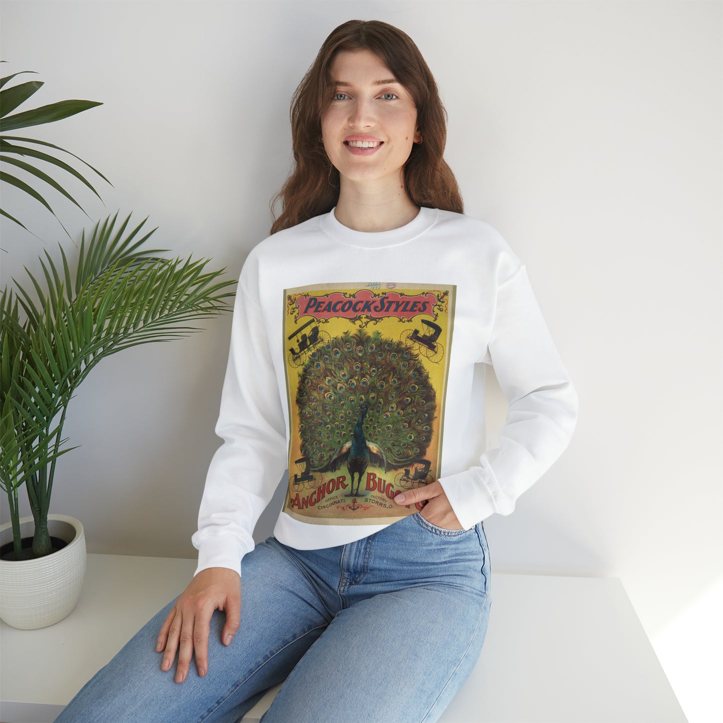 Peacock styles. Anchor Buggy Co. White Heavy Blend Adult Crew Neck SweatShirt