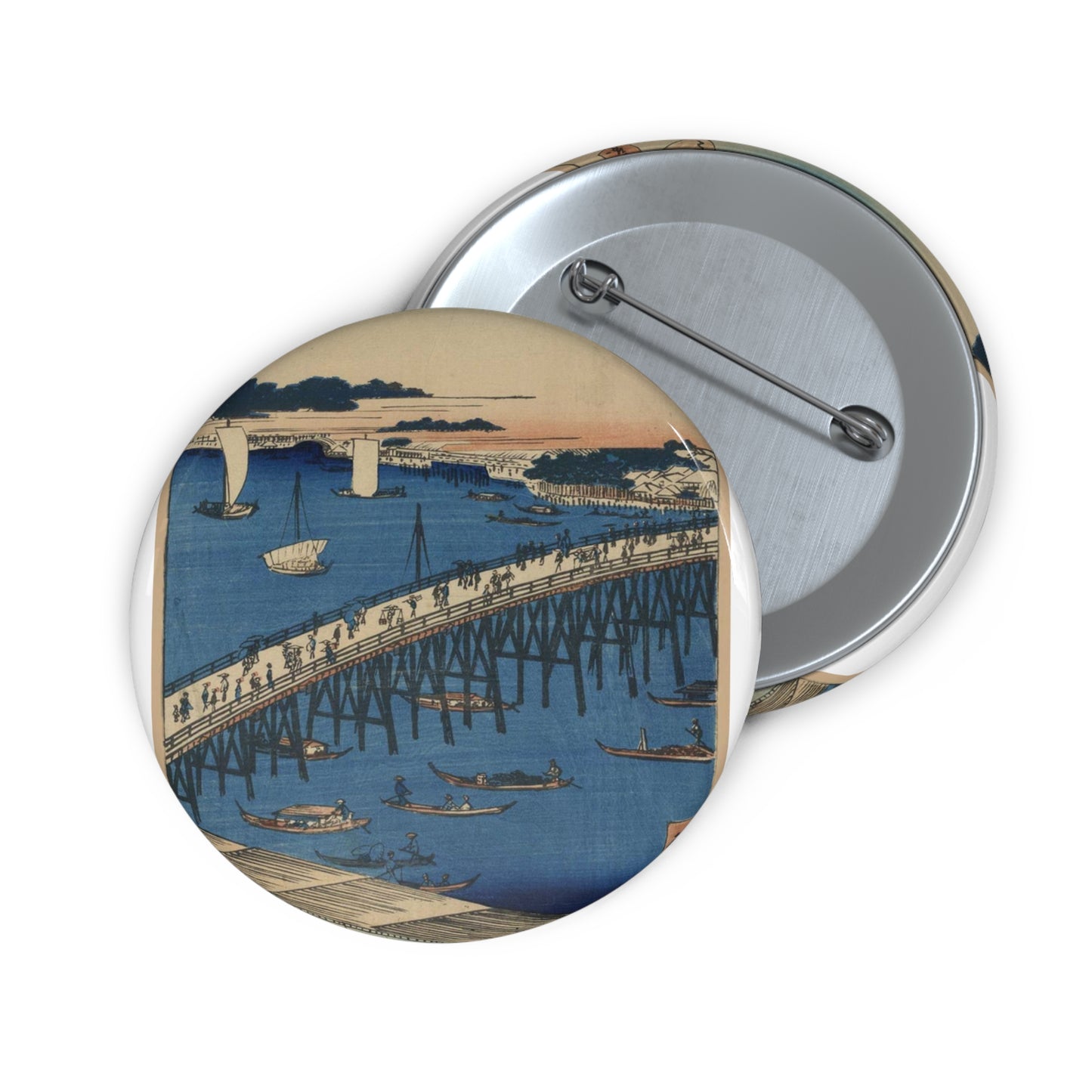 Ryōgokubashi Ōkawabata, Andō Hiroshige - Ukiyo e print Pin Buttons with Crisp Design