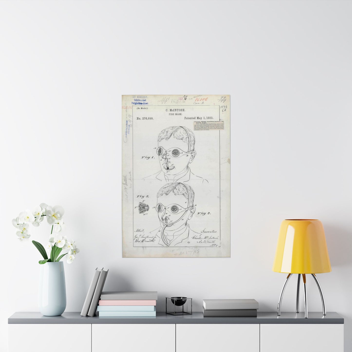 Patent drawing - for C. McIntosh's Fire Mask Public domain  image High Quality Matte Wall Art Poster for Home, Office, Classroom