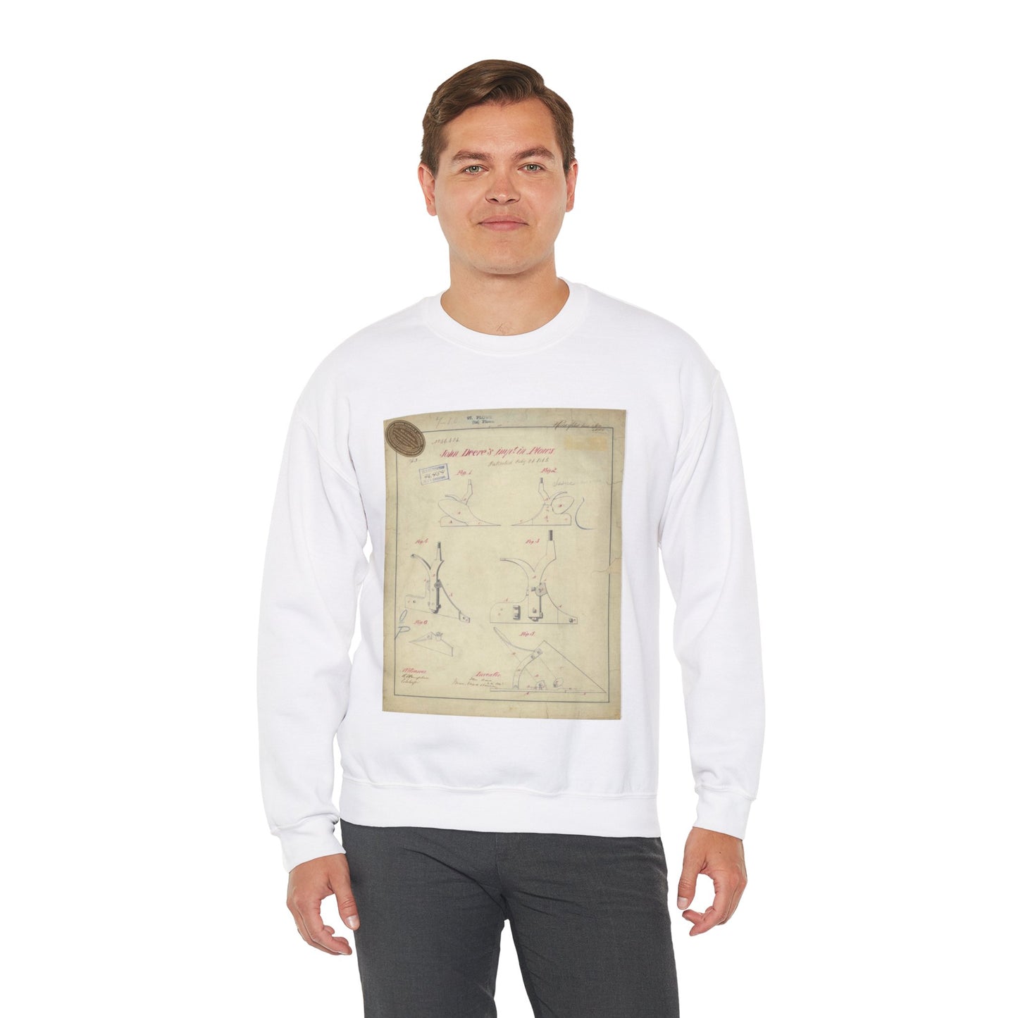 Patent drawing - for John Deere's Improvement in Plows Public domain  image White Heavy Blend Adult Crew Neck SweatShirt