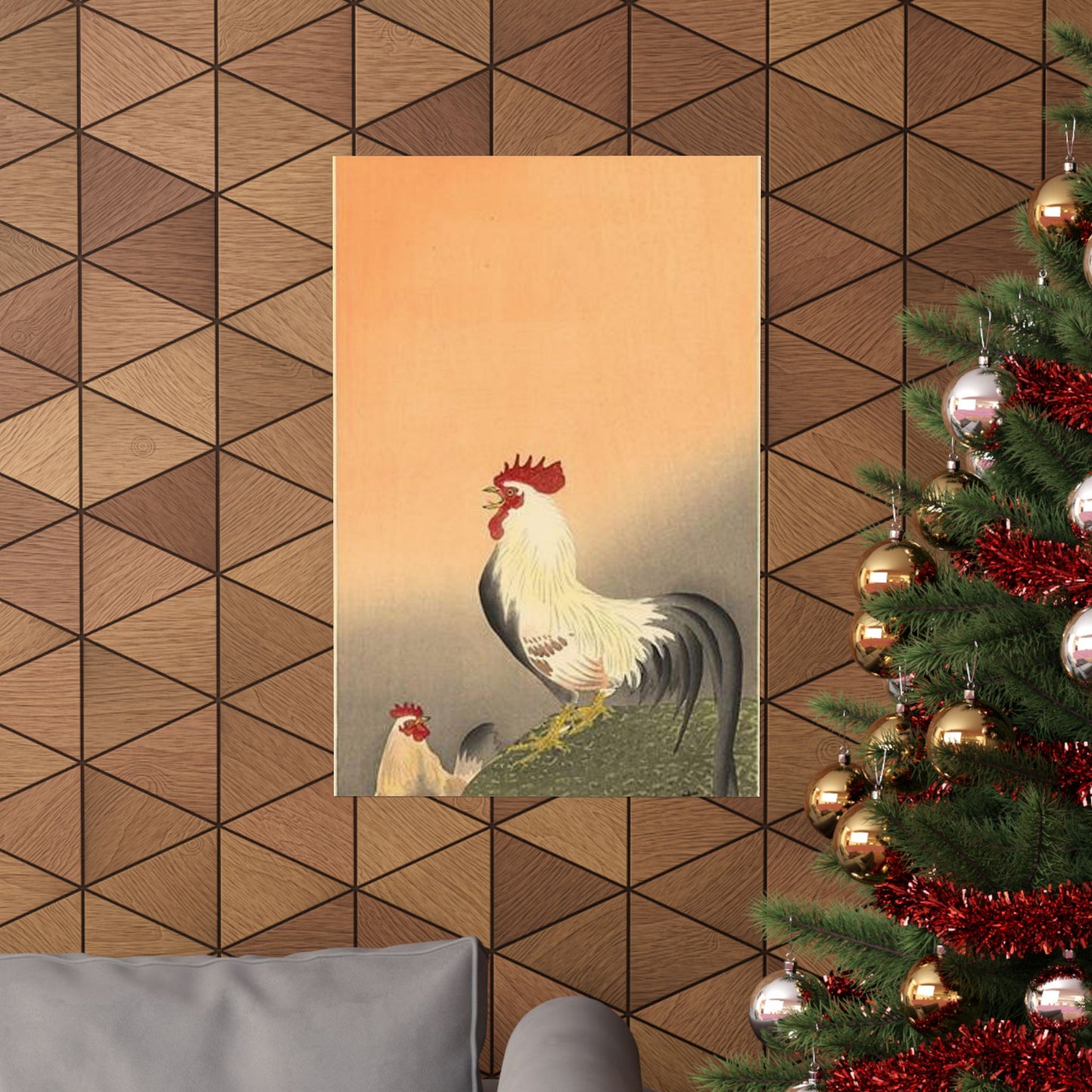 Koson - rooster-and-hen-at-sunrise, Ohara Koson High Quality Matte Wall Art Poster for Home, Office, Classroom