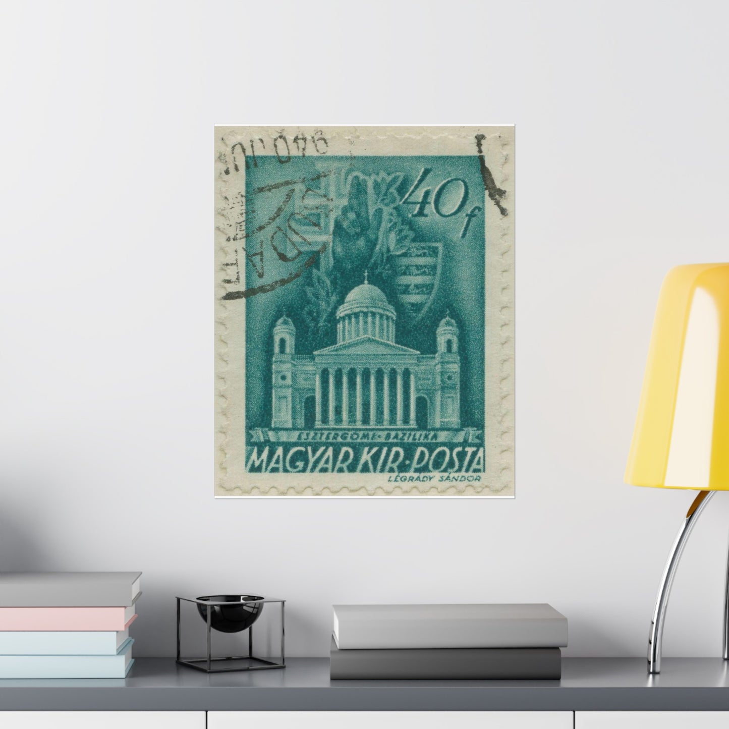 Frimärke ur Gösta Bodmans filatelistiska motivsamling, påbörjad 1950.Frimärke från Ungern, 1939. Motiv av Basilikan i Eszergom. High Quality Matte Wall Art Poster for Home, Office, Classroom