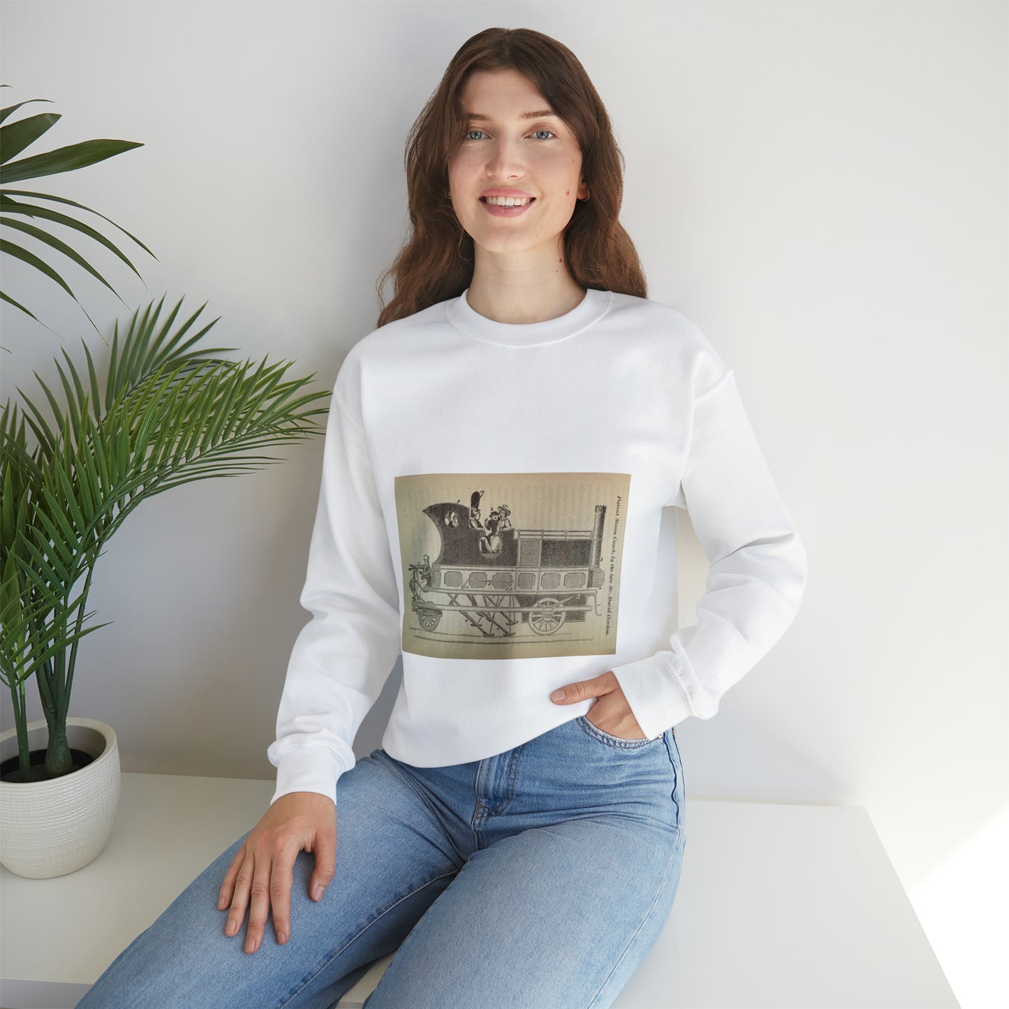 Patent Drawing of Engine - Patent steam coach, by the late Mr. David Gordon Public domain  image White Heavy Blend Adult Crew Neck SweatShirt