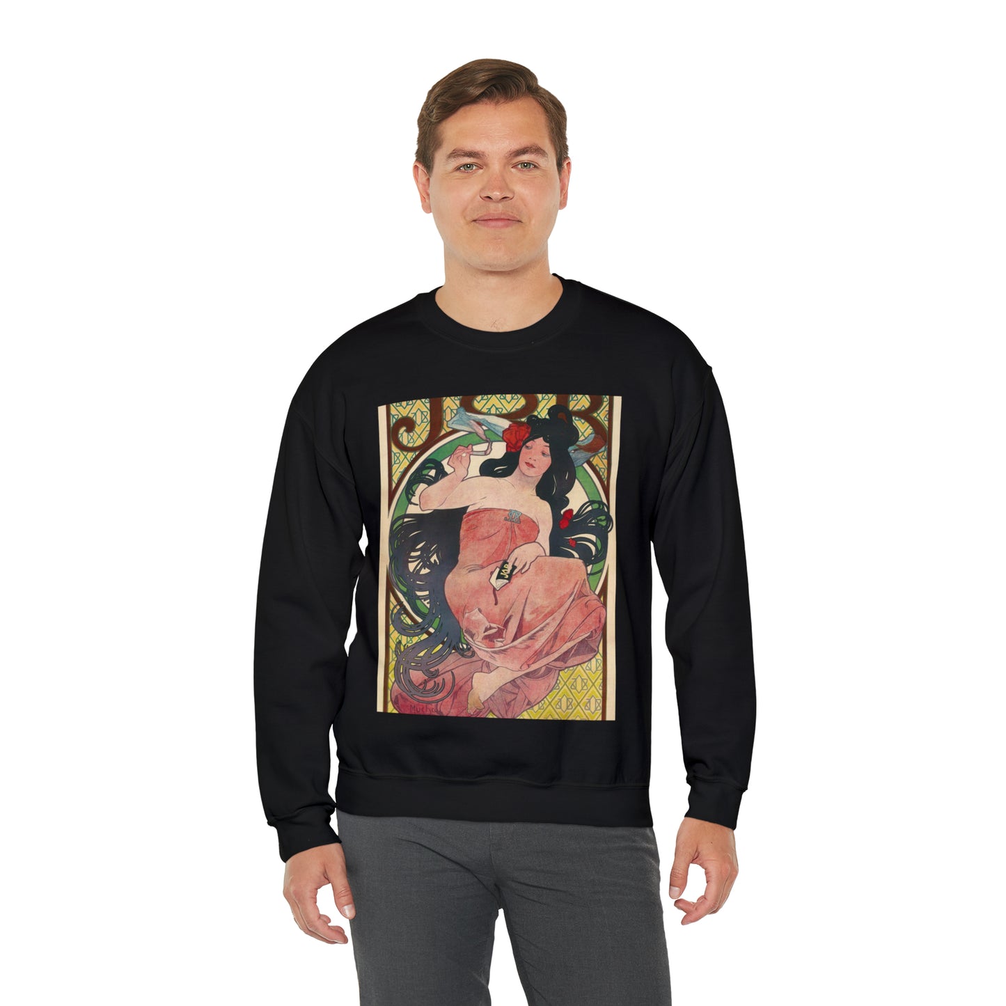 Alphonse Mucha - Job - Google Art Project Black Heavy Blend Adult Crew Neck SweatShirt