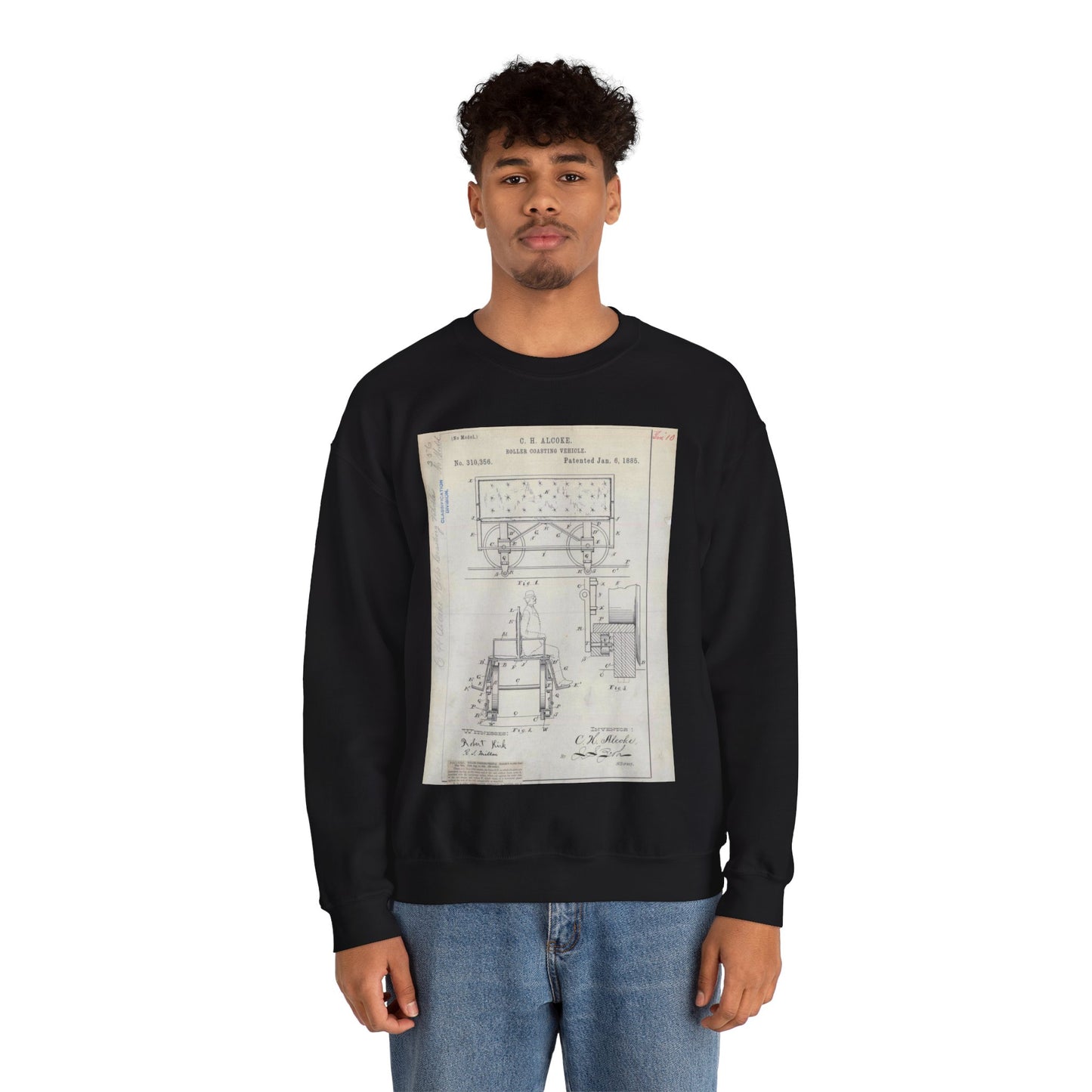 Patent Drawing of Engine - for C. H. Alcoke's Roller Coasting Vehicle Public domain  image Black Heavy Blend Adult Crew Neck SweatShirt
