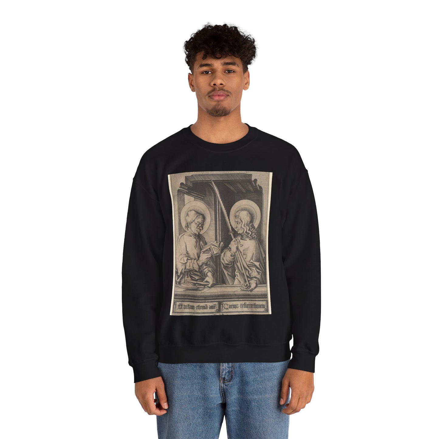Saints Matthias and Judas Thaddaeus, from The Apostles Black Heavy Blend Adult Crew Neck SweatShirt
