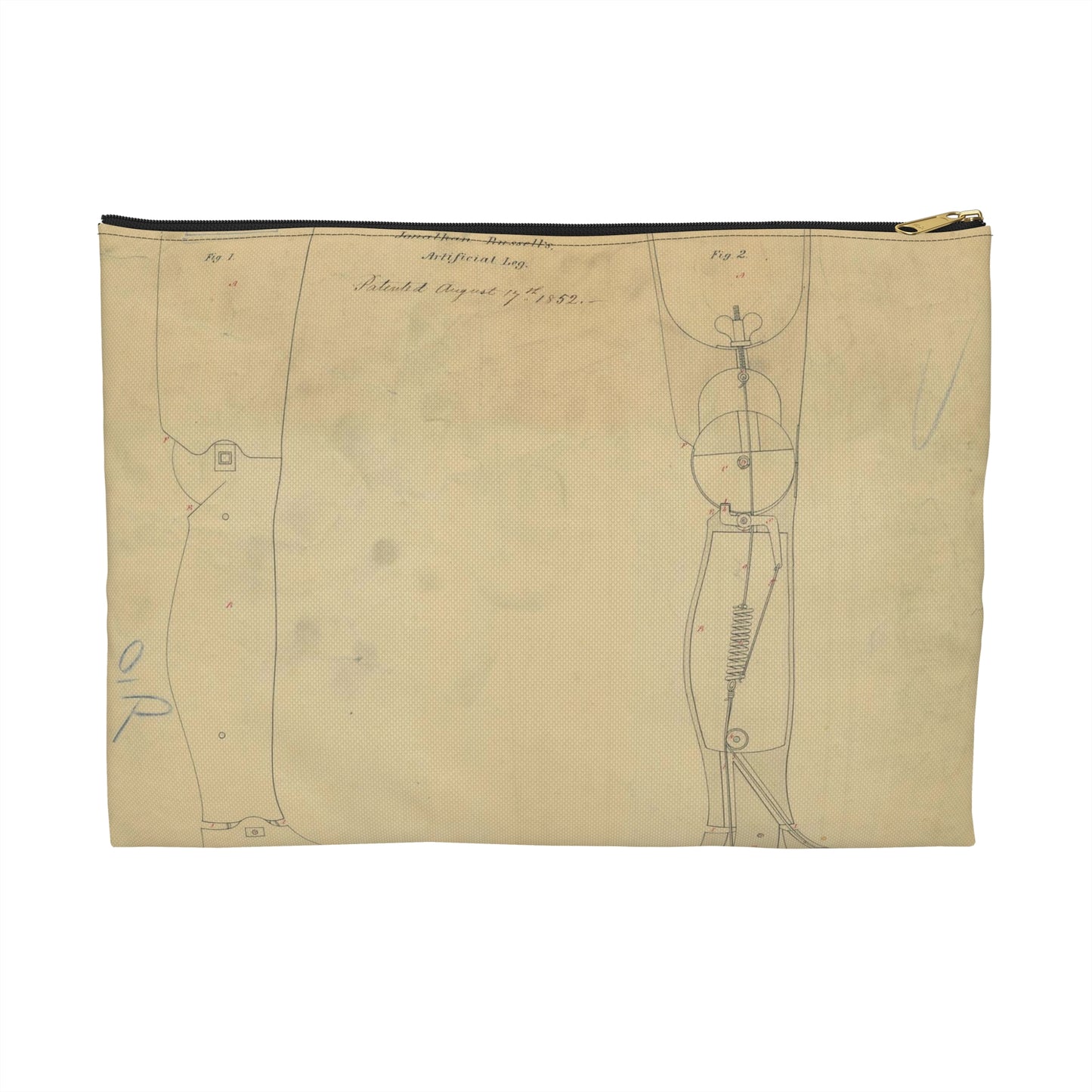 Patent drawing - for Jonathan Russell's Artificial Leg Public domain  image Large Organizer Pouch with Black Zipper