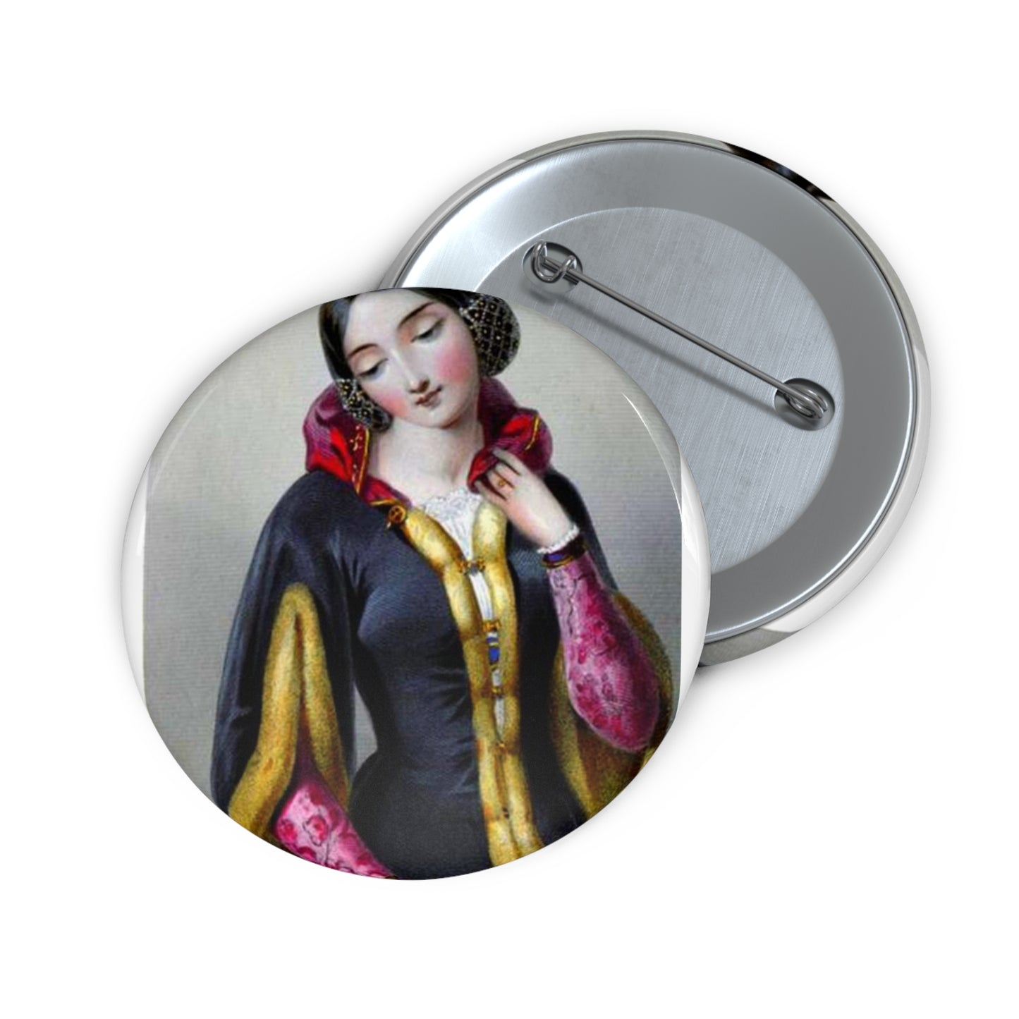 Ana Boemia - A painting of a woman in a black dress Pin Buttons with Crisp Design