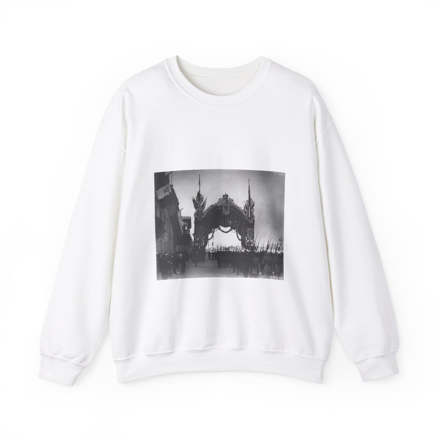 Triumphal gate built for a Visit of the Italian King Victor Emmanuel III to Russia, 1902. White Heavy Blend Adult Crew Neck SweatShirt