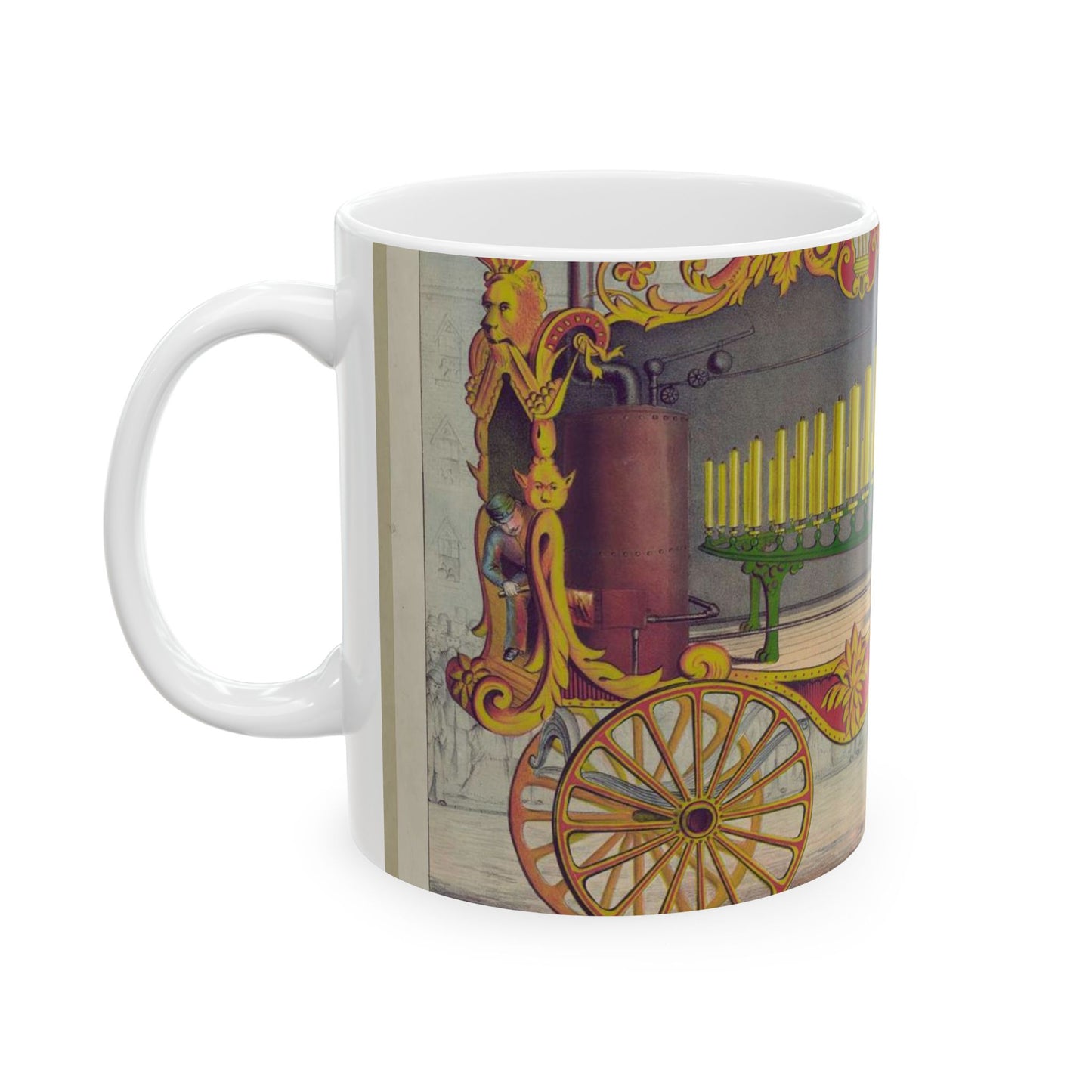 Calliope! The wonderful Operonicon or Steam Car of the Muses, as it appears in the gorgeous street pagent [sic] of the Great European Zoological Association! ... Beautiful Novelty Ceramic Coffee Mug 11oz