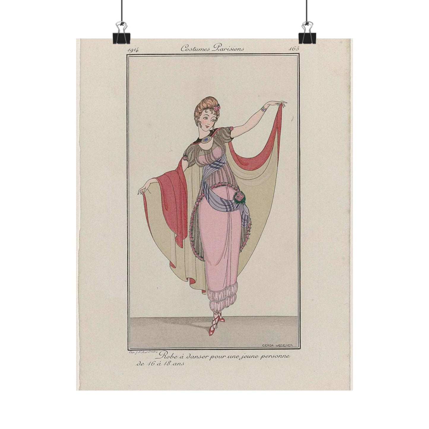 Journal des Dames et des Modes, Costumes Parisiens, 1914, No. 165 : Robe à danser (...) High Quality Matte Wall Art Poster for Home, Office, Classroom