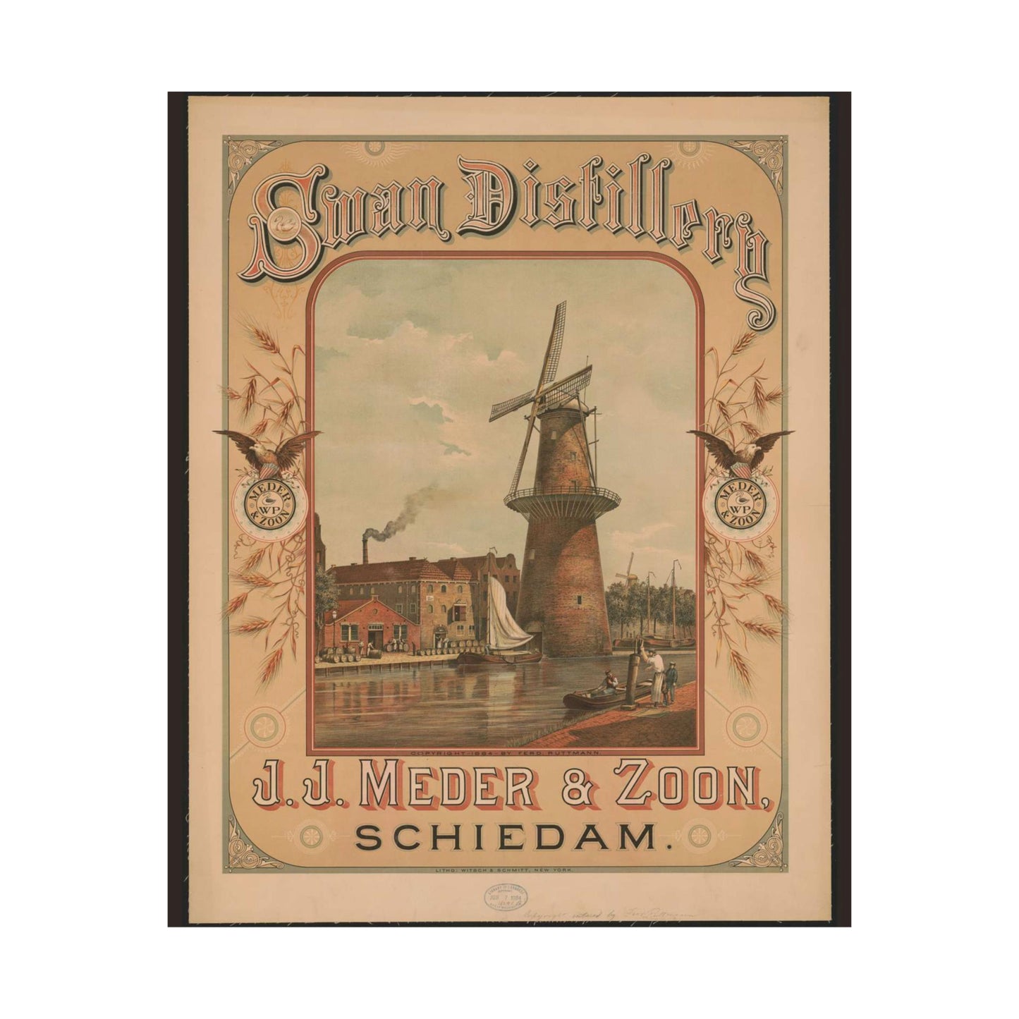 Swan Distillery, J.J. Meder & Zoon, Schiedam High Quality Matte Wall Art Poster for Home, Office, Classroom