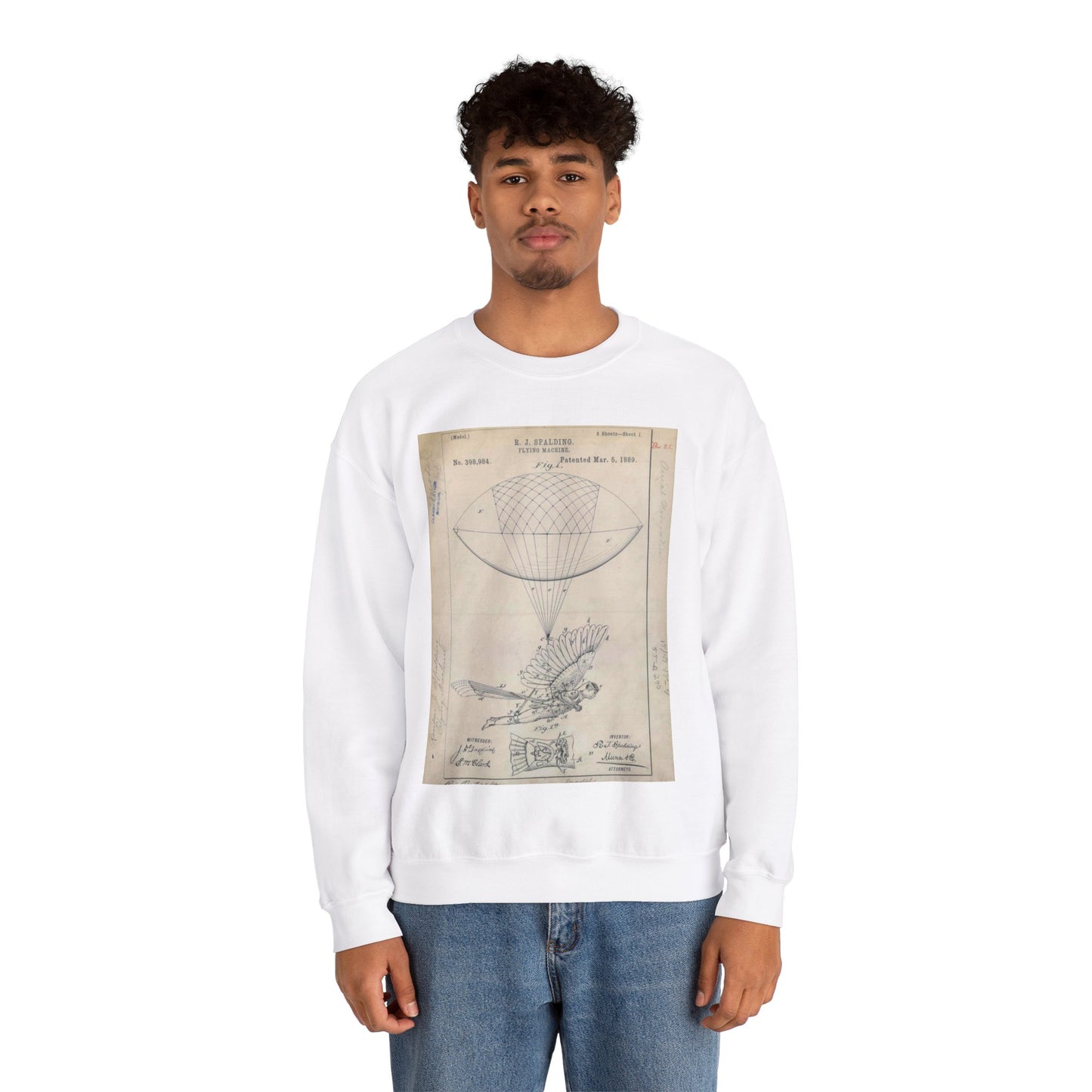 Patent drawing - for R. J. Spalding's Flying Machine Public domain  image White Heavy Blend Adult Crew Neck SweatShirt