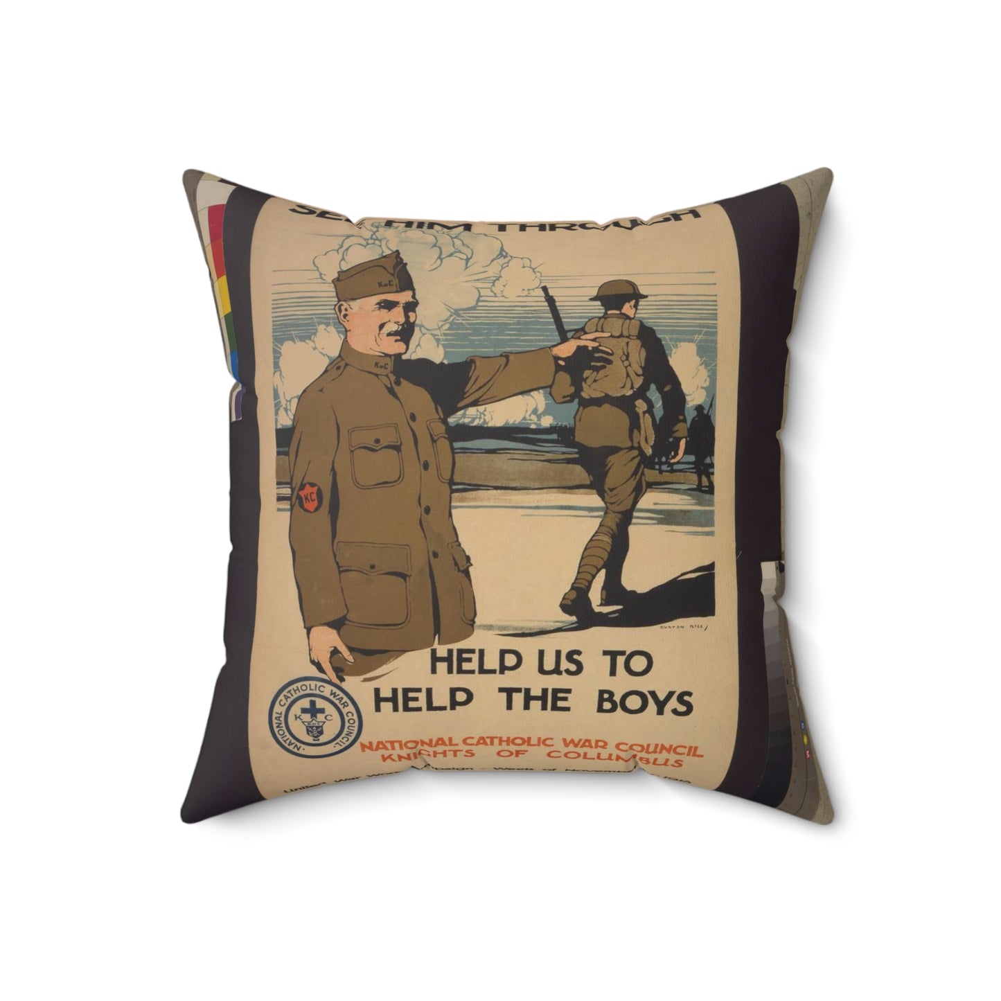 See him through--Help us to help the boys / Burton Rice ; American Lithographic Co., N.Y. Decorative Accent Square Pillow