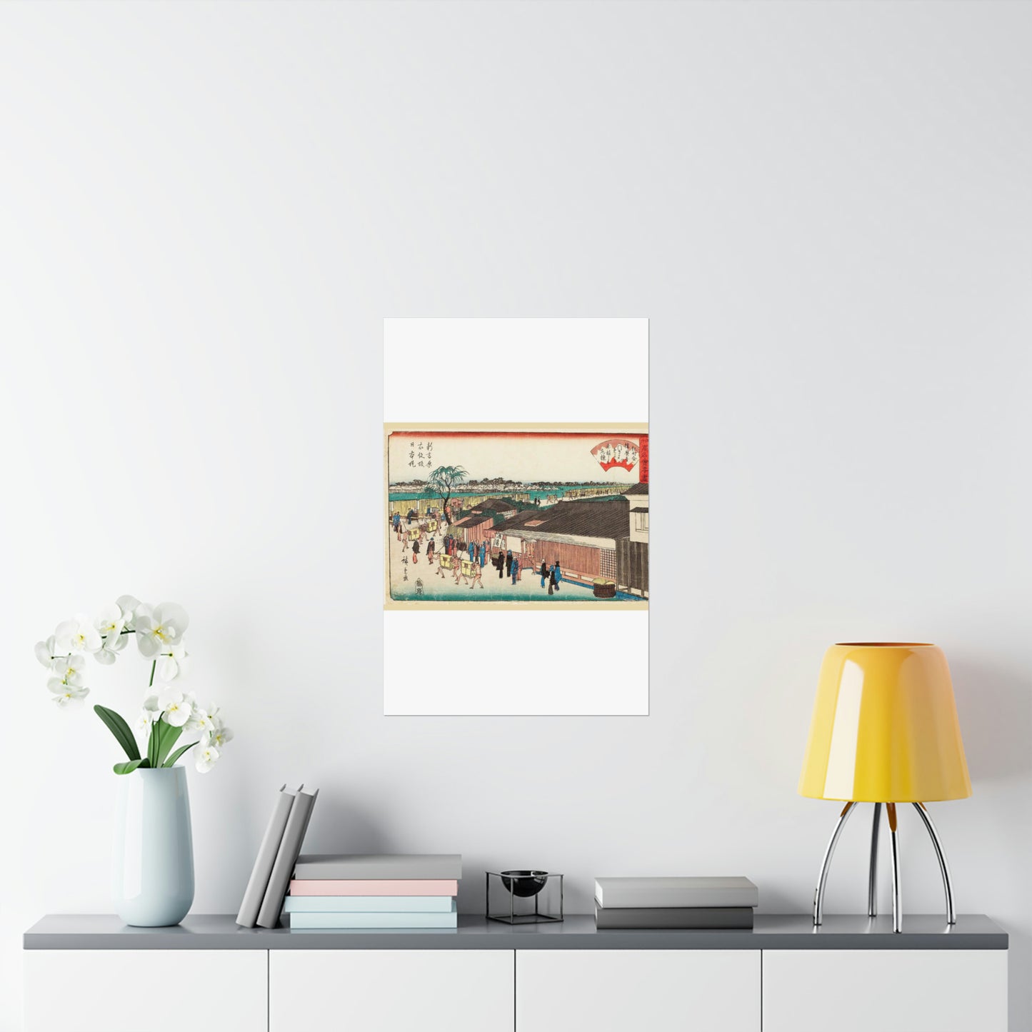 Hiroshige, Harimaya on the Emonzaka Slope of Nihon Embarkment at Shin-Yoshiwara (Shin yoshiwara emonzaka nihonzutsumi harimaya) High Quality Matte Wall Art Poster for Home, Office, Classroom