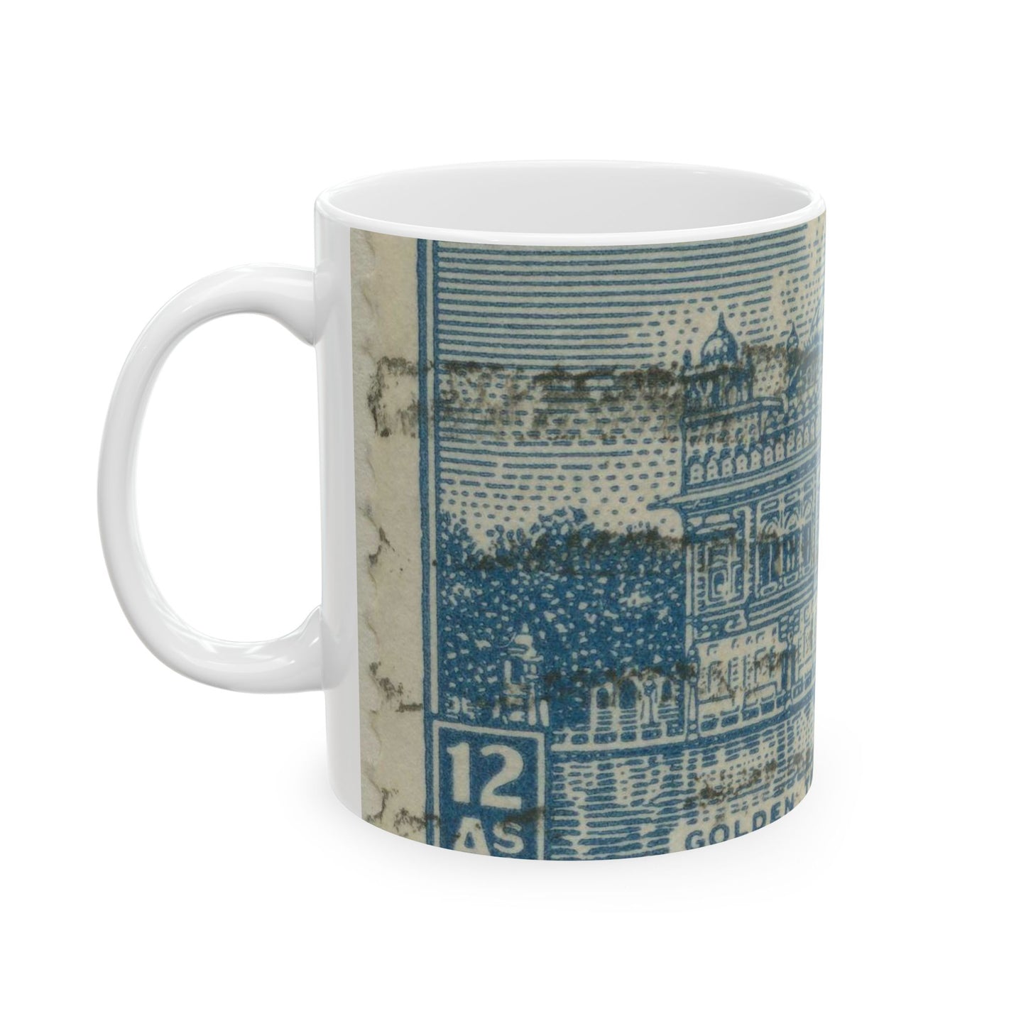 Frimärke ur Gösta Bodmans filatelistiska motivsamling, påbörjad 1950.Frimärke från Indien, 1949. Motiv av Det Gyllene Templet i Amritsar. Beautiful Novelty Ceramic Coffee Mug 11oz