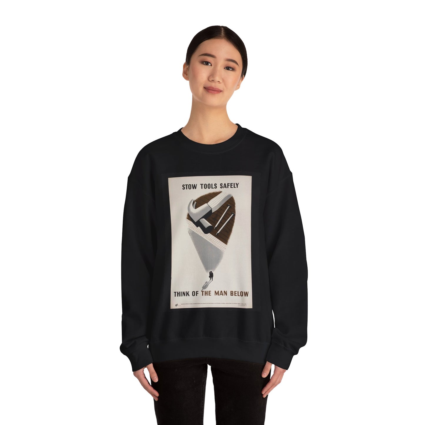 Stow Tools Safely Tom Eckersley Black Heavy Blend Adult Crew Neck SweatShirt