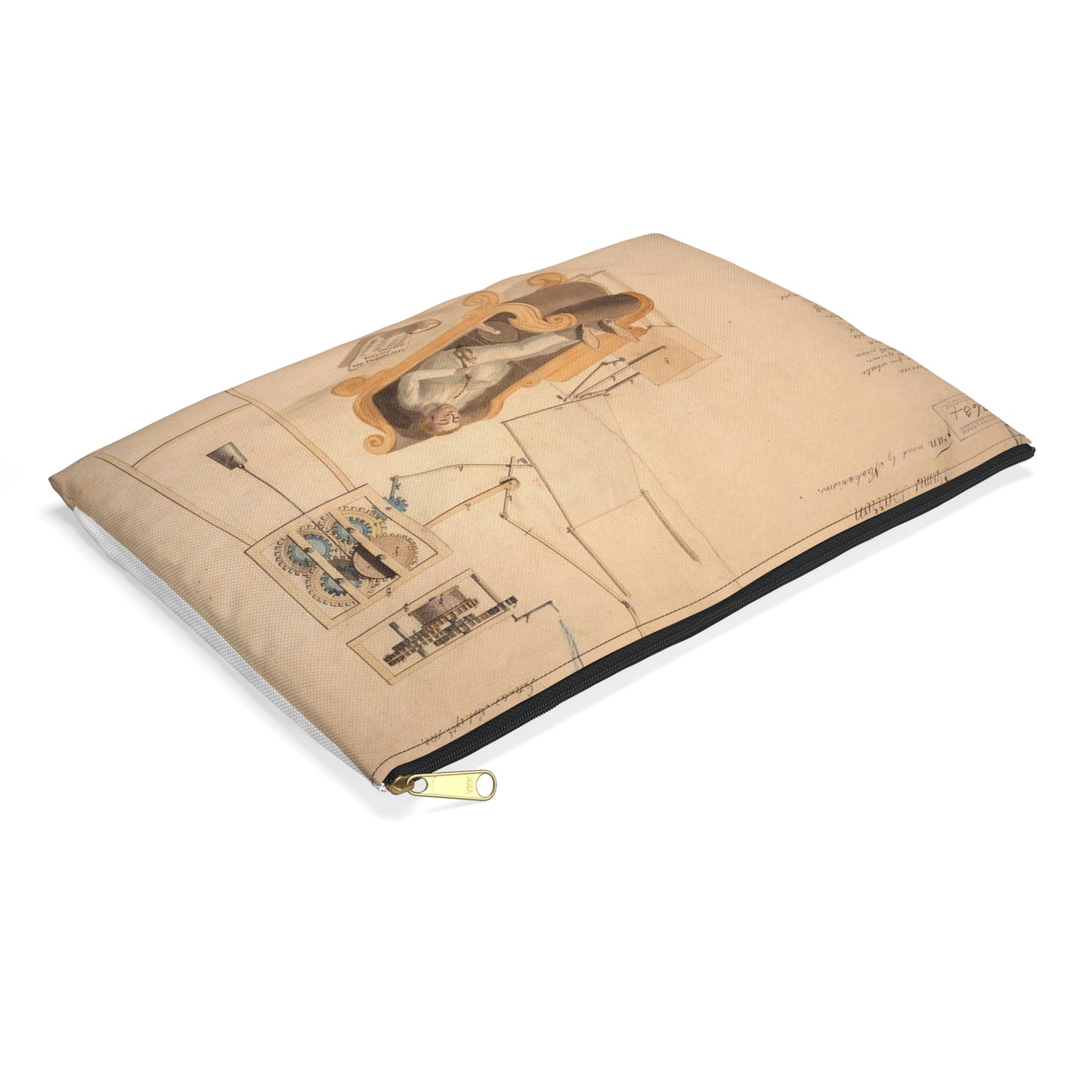 Patent drawing - Drawing of Fan Moved by Mechanism Public domain  image Large Organizer Pouch with Black Zipper