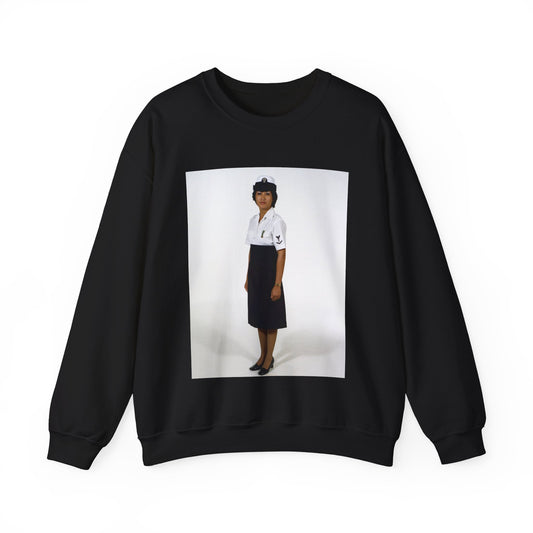 Uniform: Tropical dinner dress blue, Navy enlisted women, ranks E-1 through E-6 Black Heavy Blend Adult Crew Neck SweatShirt
