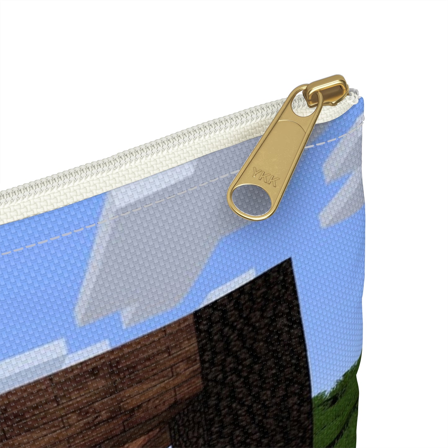 A bench in the middle of a field. Minecraft video game sky. Large Organizer Pouch with Black Zipper