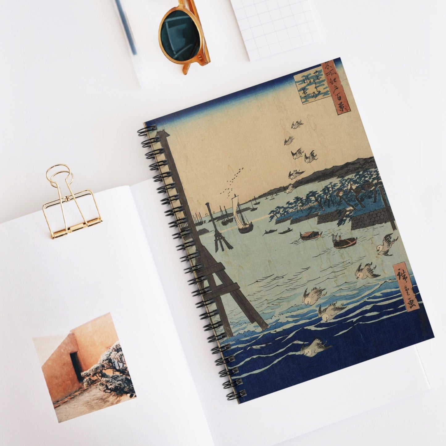 Shibaura no fūkei, Ando Hiroshige - Ukiyo e print Spiral Bound Ruled Notebook with Printed Cover