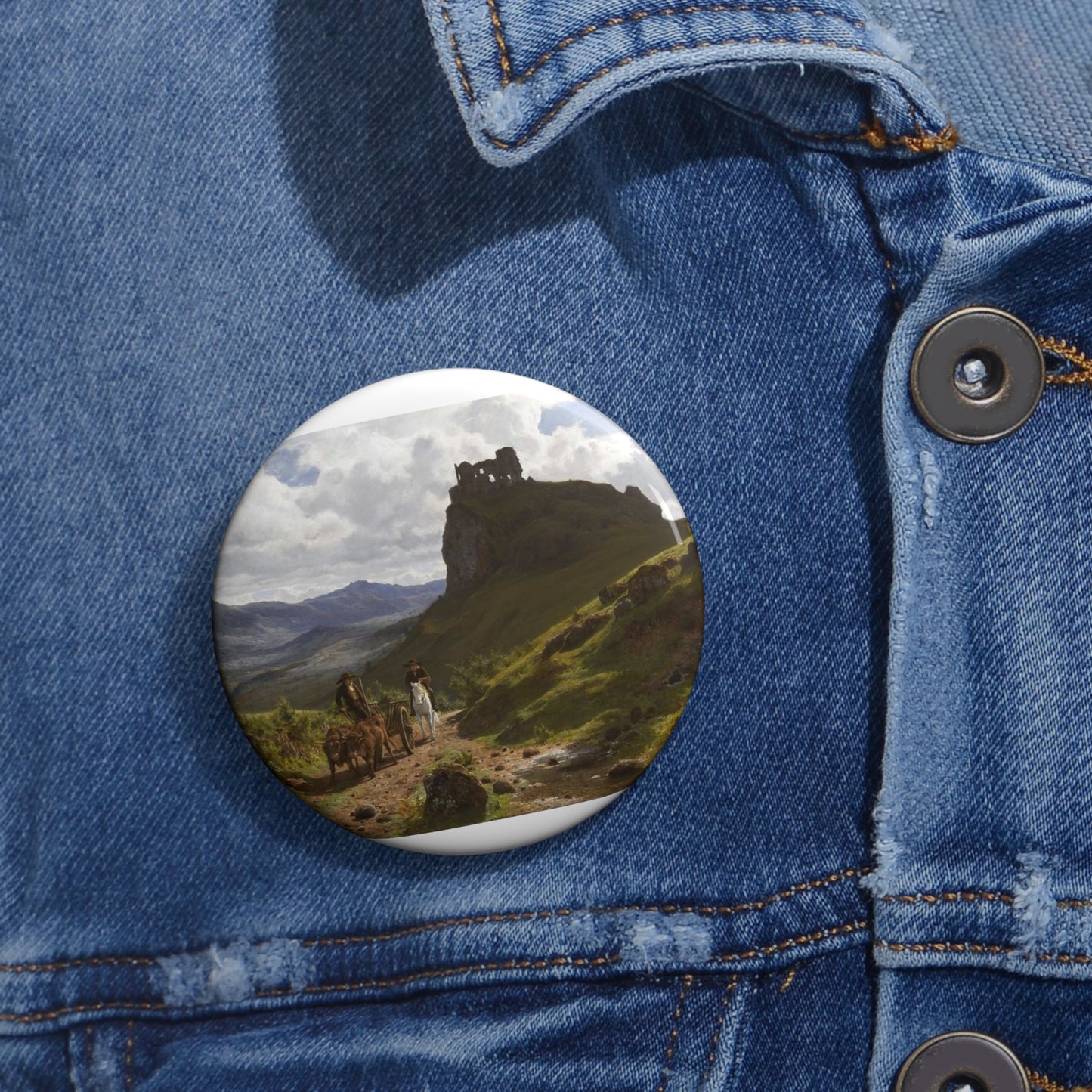 Auguste Bonheur - Les ruines du château d'Apchon Pin Buttons with Crisp Design