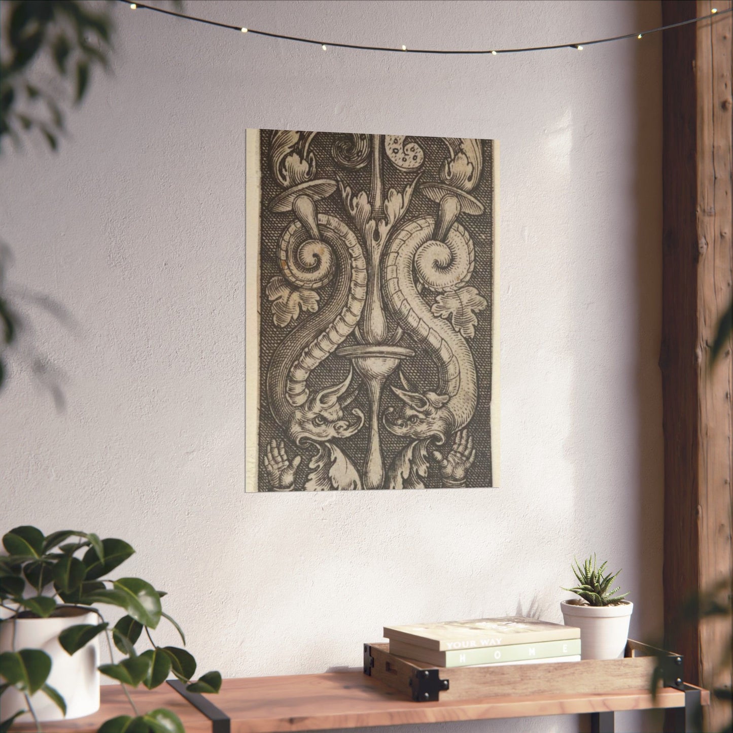 Vertical Panel with a Candelabrum Stemming from a Leaf-Faced Grostesque at Bottom High Quality Matte Wall Art Poster for Home, Office, Classroom