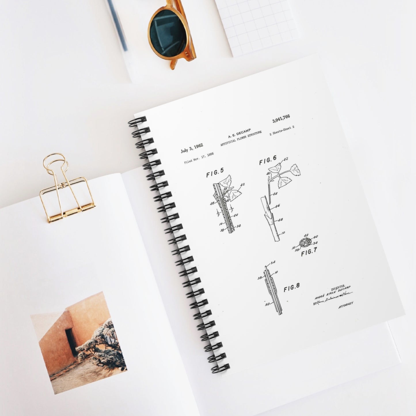 Patent Case File No. 3,041,766, Artificial Flower Structure, Inventor- Andre Emile Decamp. - DPLA - 5b42c14167aa06231801b6160e85e41a (page 8) Spiral Bound Ruled Notebook with Printed Cover