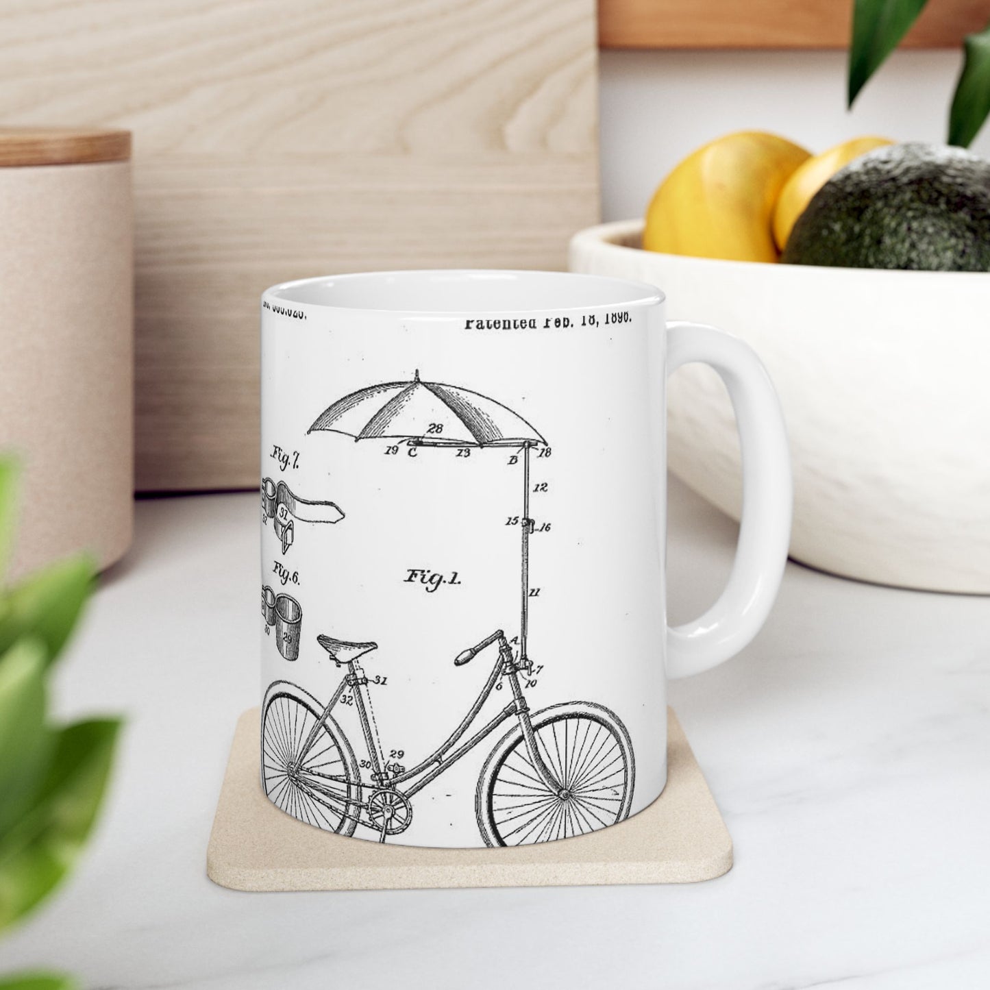 Patent drawing - Patent Application for Parasol Attachment (to a Bicycle) Public domain  image Beautiful Novelty Ceramic Coffee Mug 11oz
