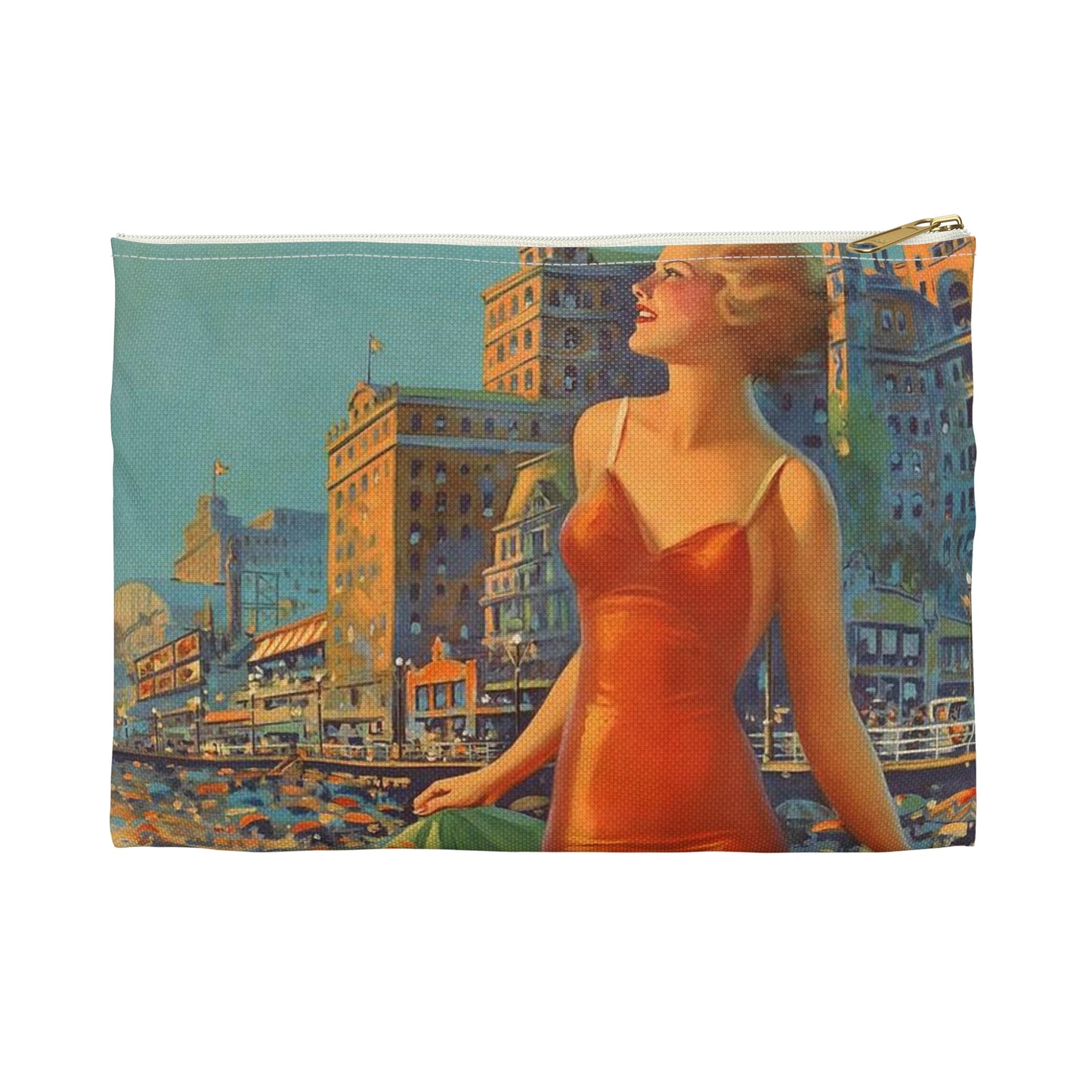 Atlantic City— America’s All-Year Resort, Pennsylvania Railroad, painting by Edward Mason Eggleston Large Organizer Pouch with Black Zipper