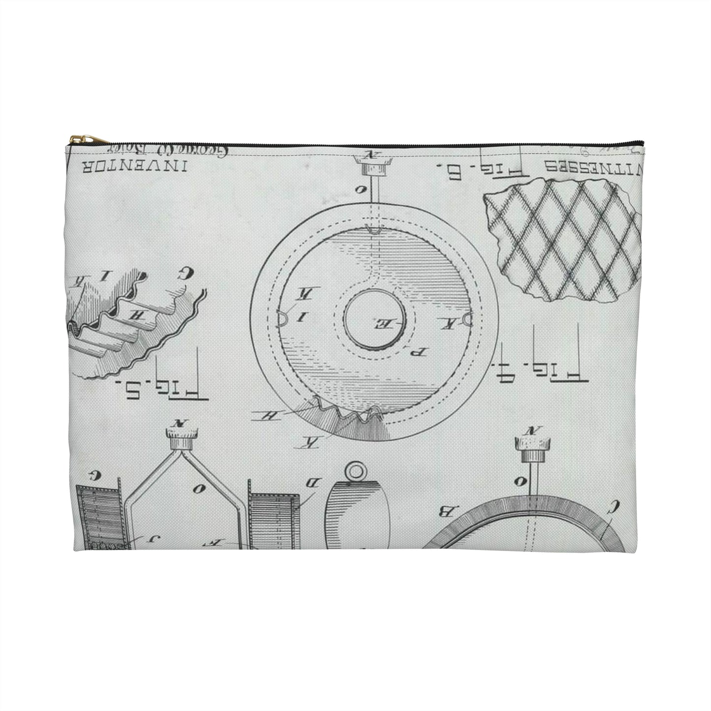 Patent Drawing of Engine - for G. W. Baier's Cake or Doughnut Cutter Public domain  image Large Organizer Pouch with Black Zipper