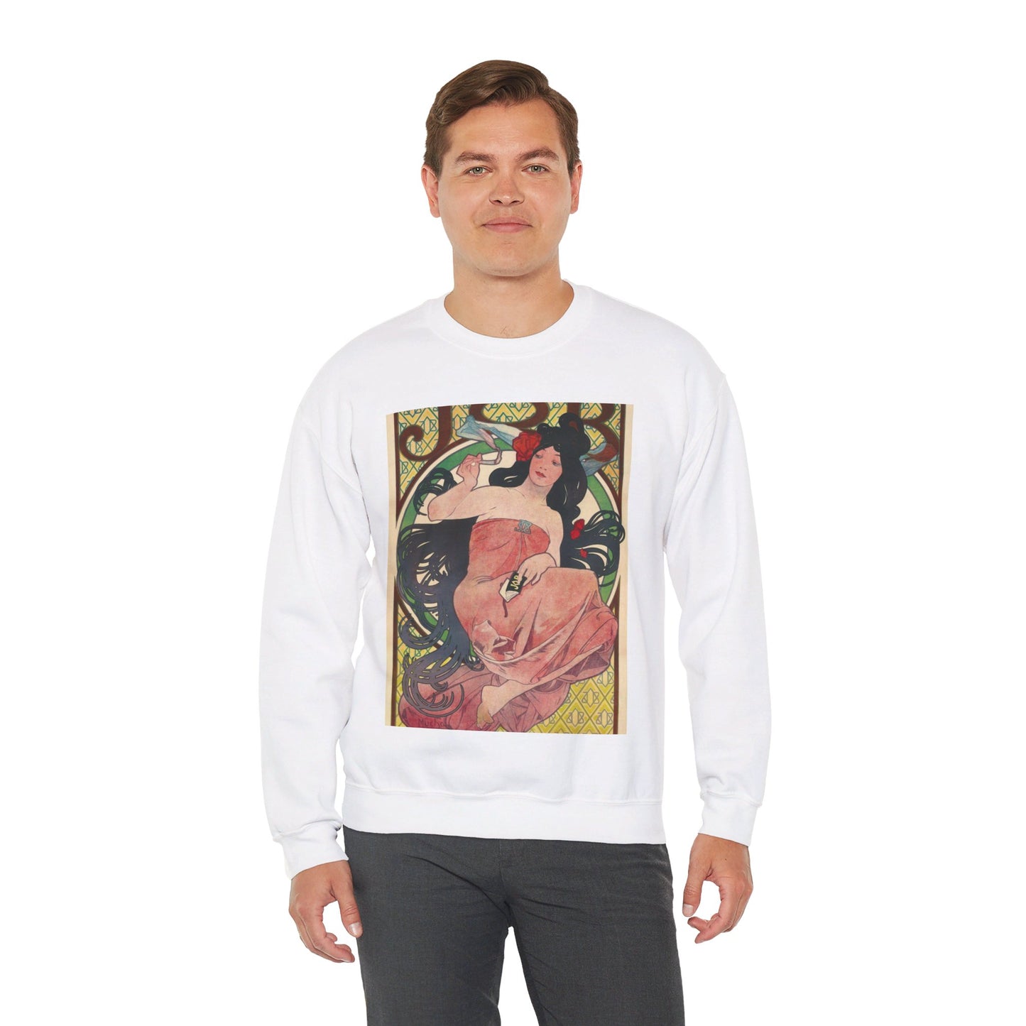 Alphonse Mucha - Job - Google Art Project White Heavy Blend Adult Crew Neck SweatShirt