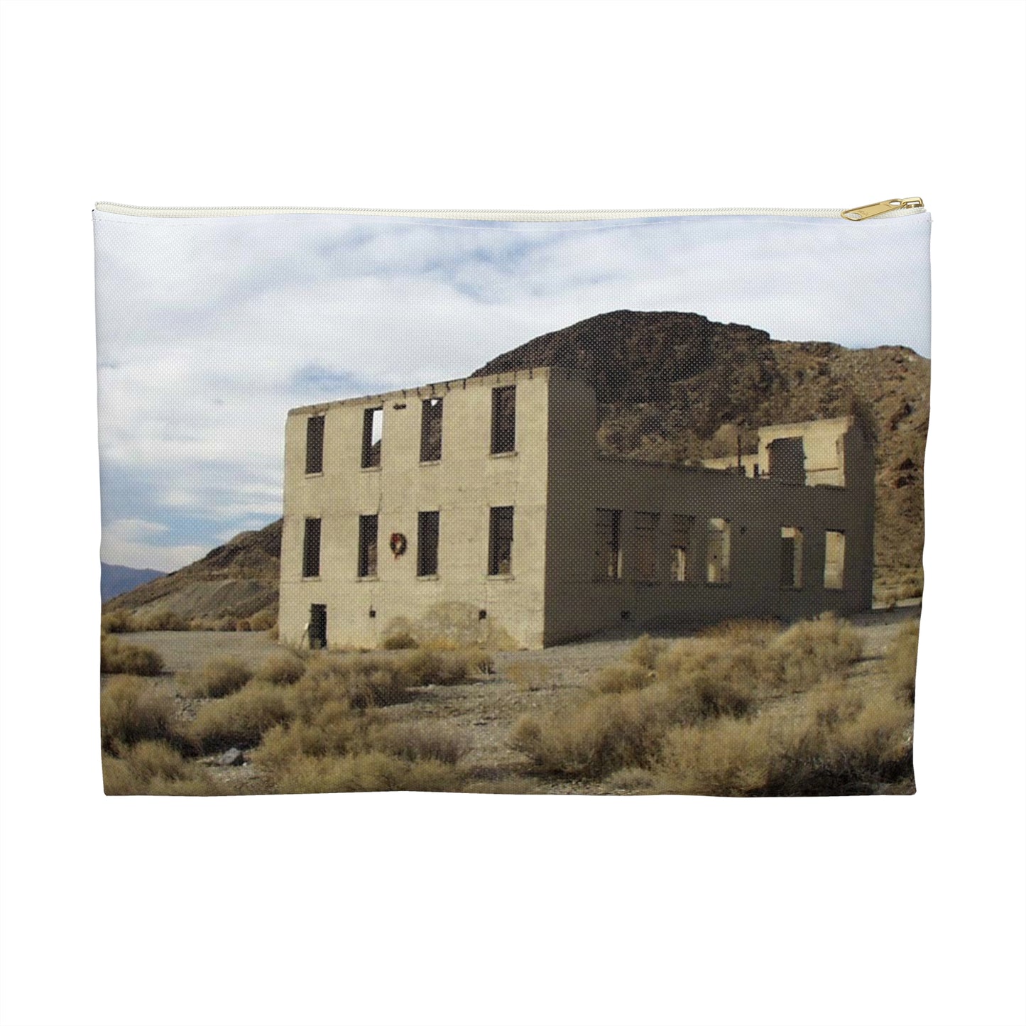 Death Valley Scenic Byway - An Abandoned Structure in Rhyolite Large Organizer Pouch with Black Zipper